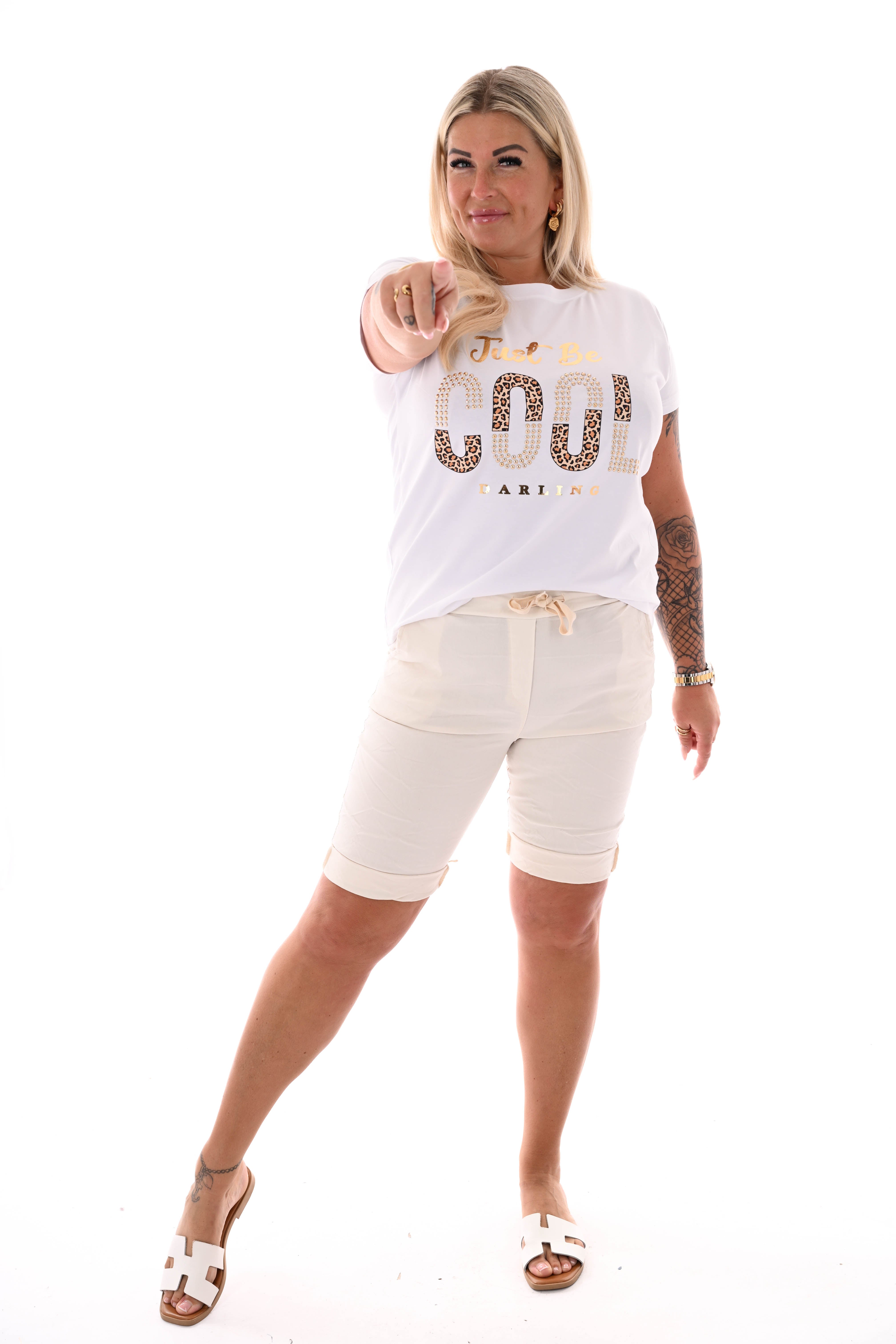 Stretchbroek bermuda uni creme