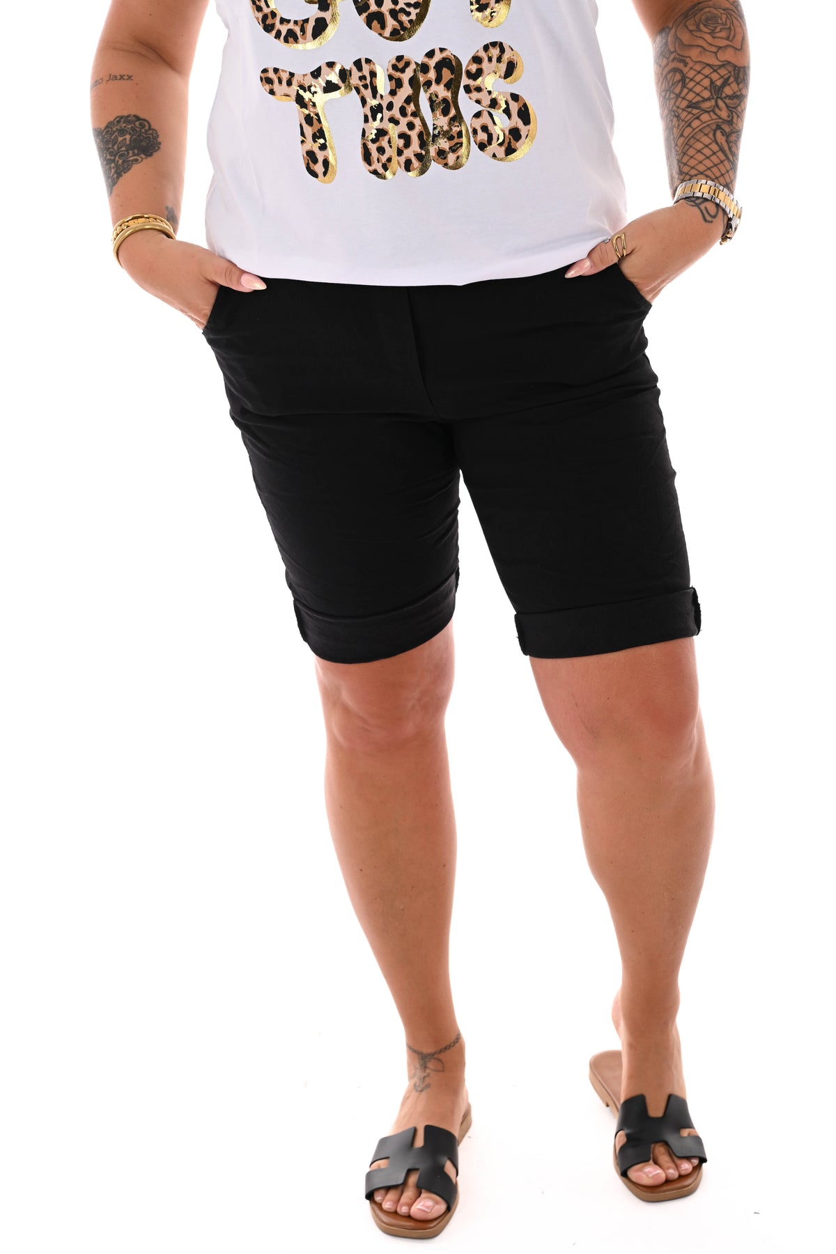 Stretchbroek bermuda uni zwart