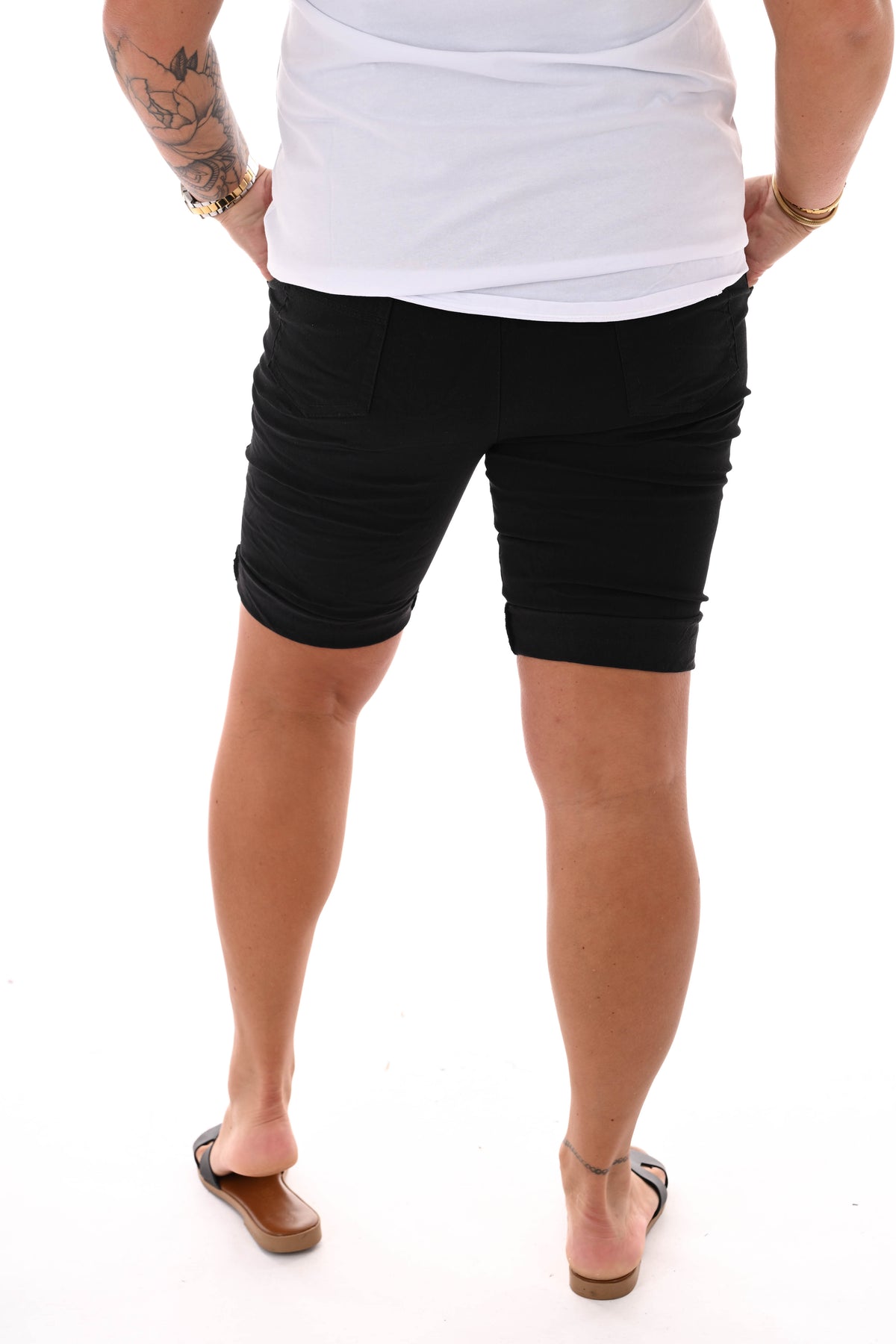 Stretchbroek bermuda uni zwart