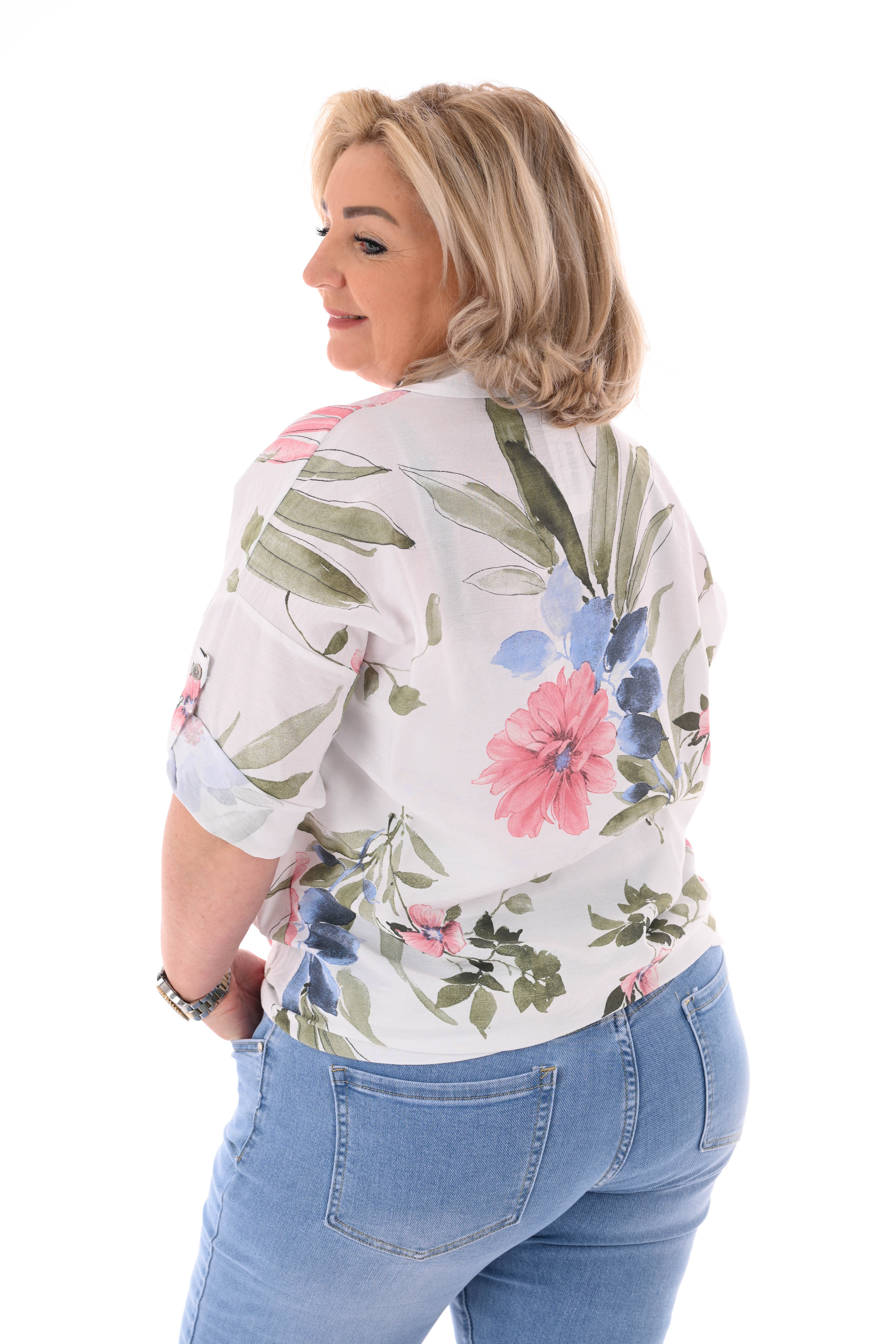Bloemen blouse ophaalmouwen wit