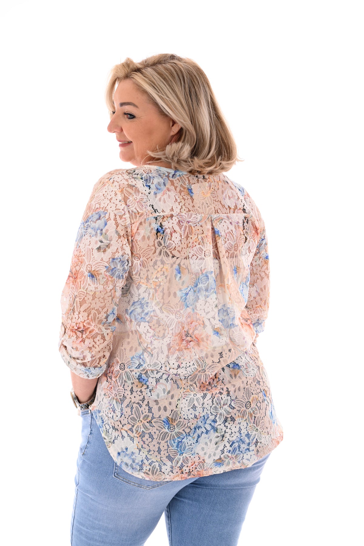 Kanten top bloemen motief multicolour beige
