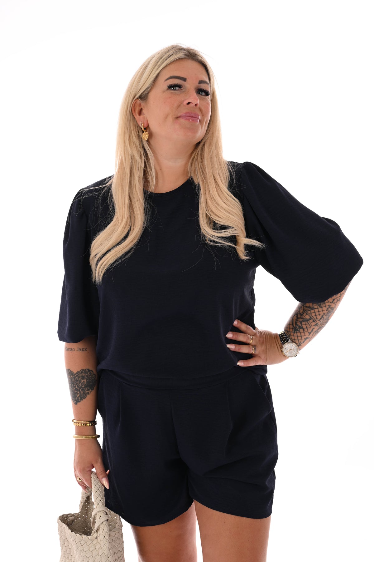 Twinset 3/4e pofmouwen uni marineblauw