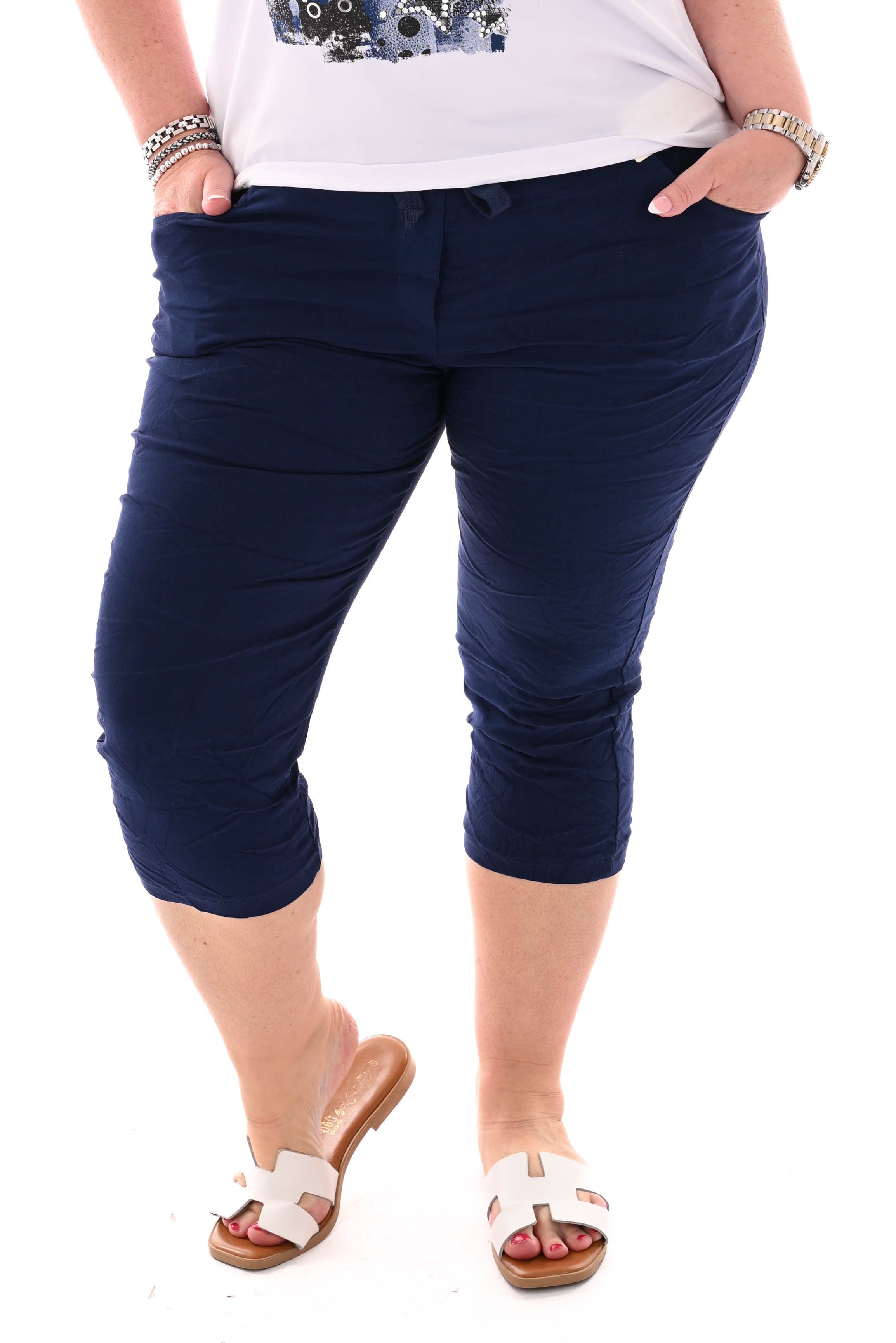 Stretchbroek capri uni marineblauw