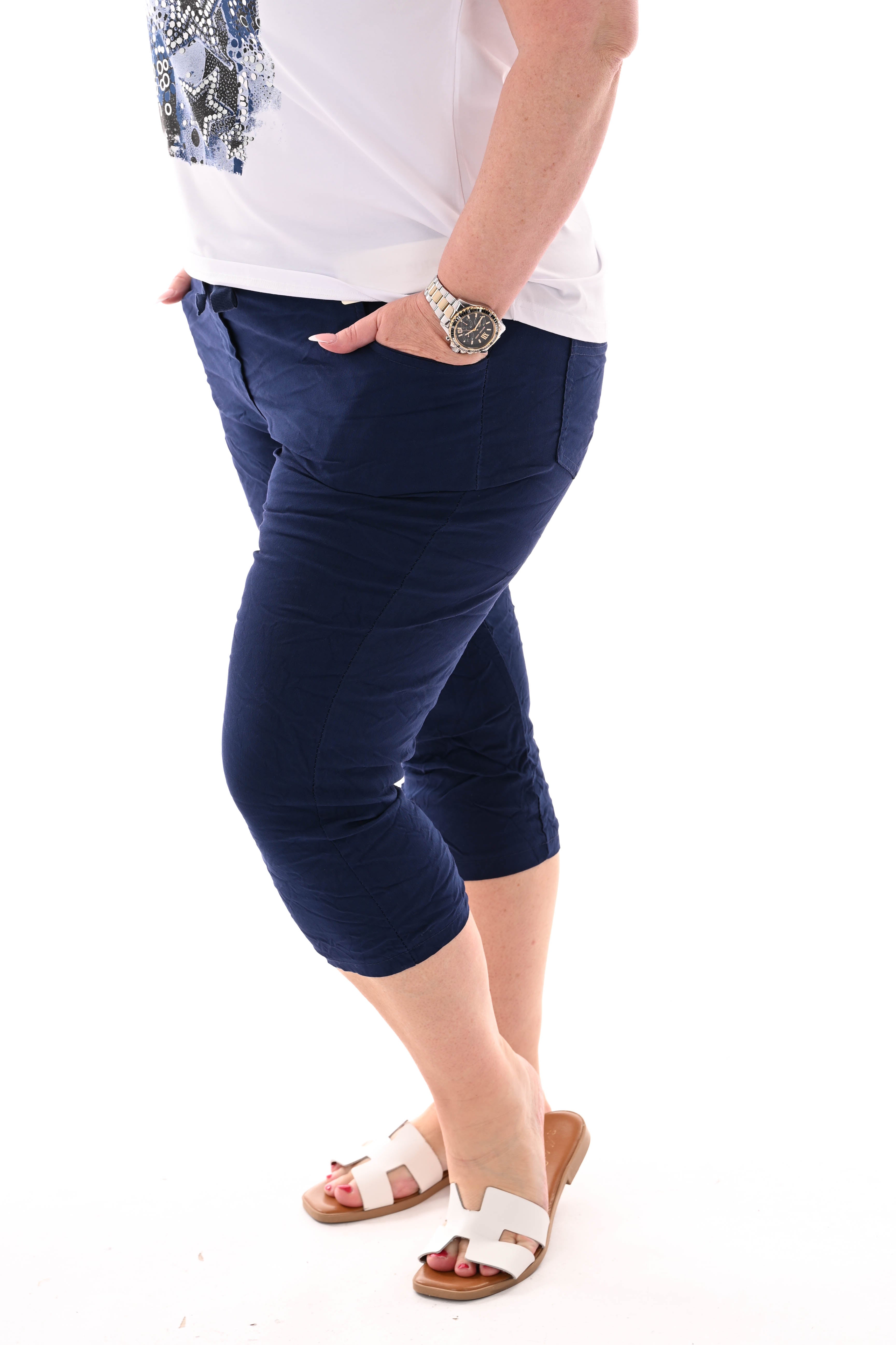 Stretchbroek capri uni marineblauw