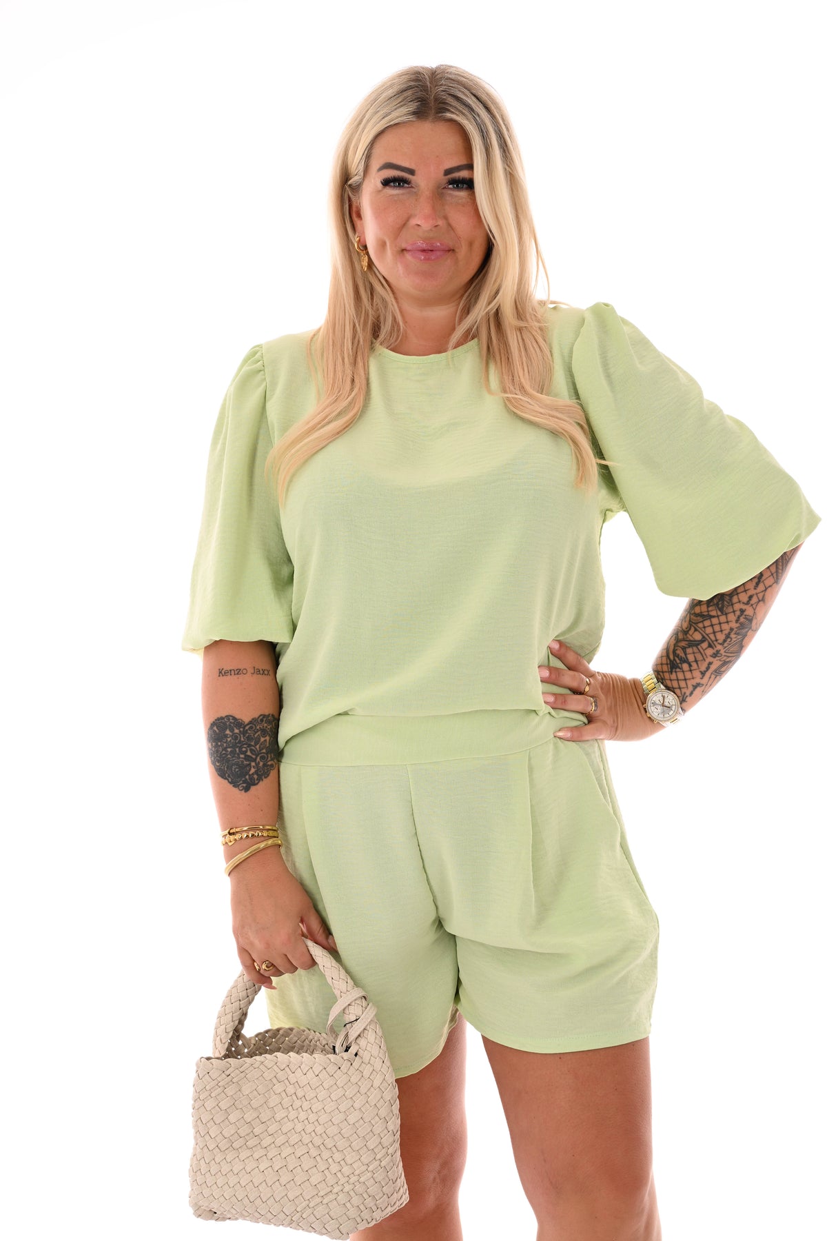 Twinset 3/4e pofmouwen uni lichtgroen