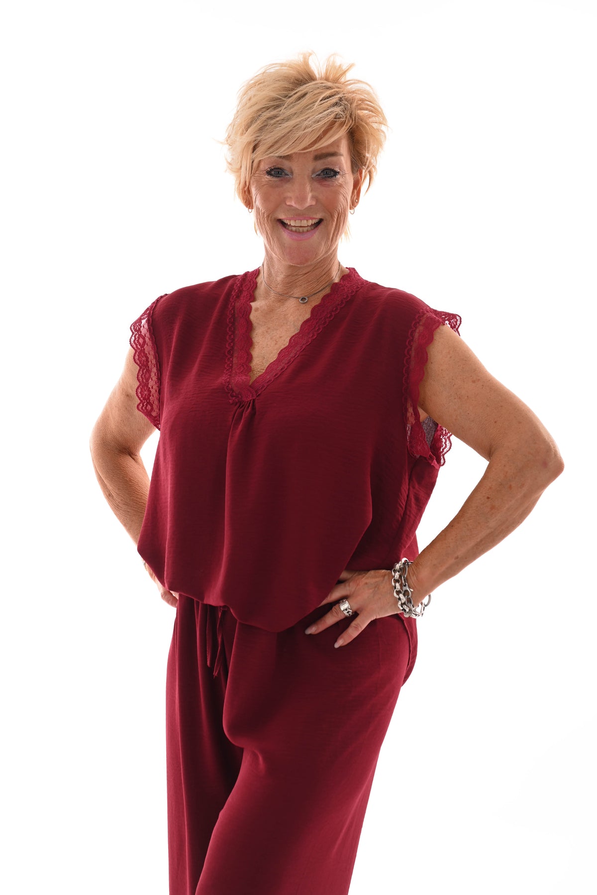 Tweedelig pak kant bordeaux