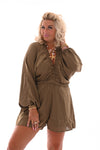 Playsuit  v-hals strepen khaki