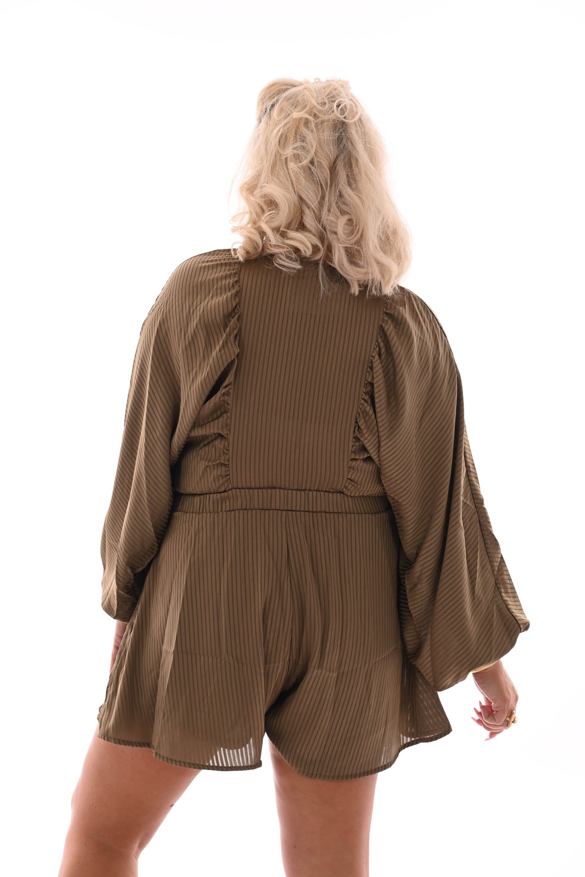 Playsuit  v-hals strepen khaki