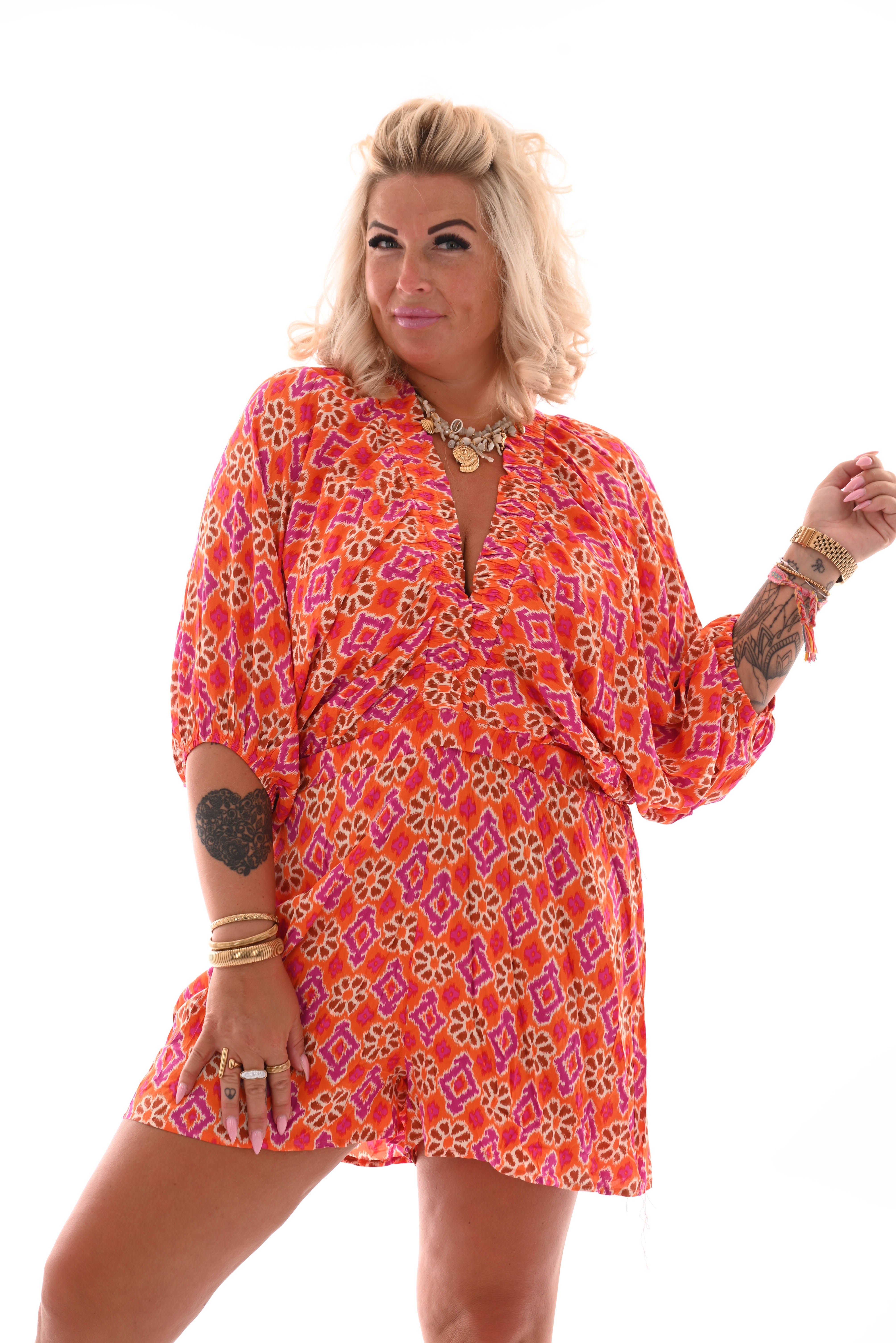 Playsuit v-hals kleine bloemen cyclaam