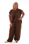 Tweedelig set crepe schouder detail bruin