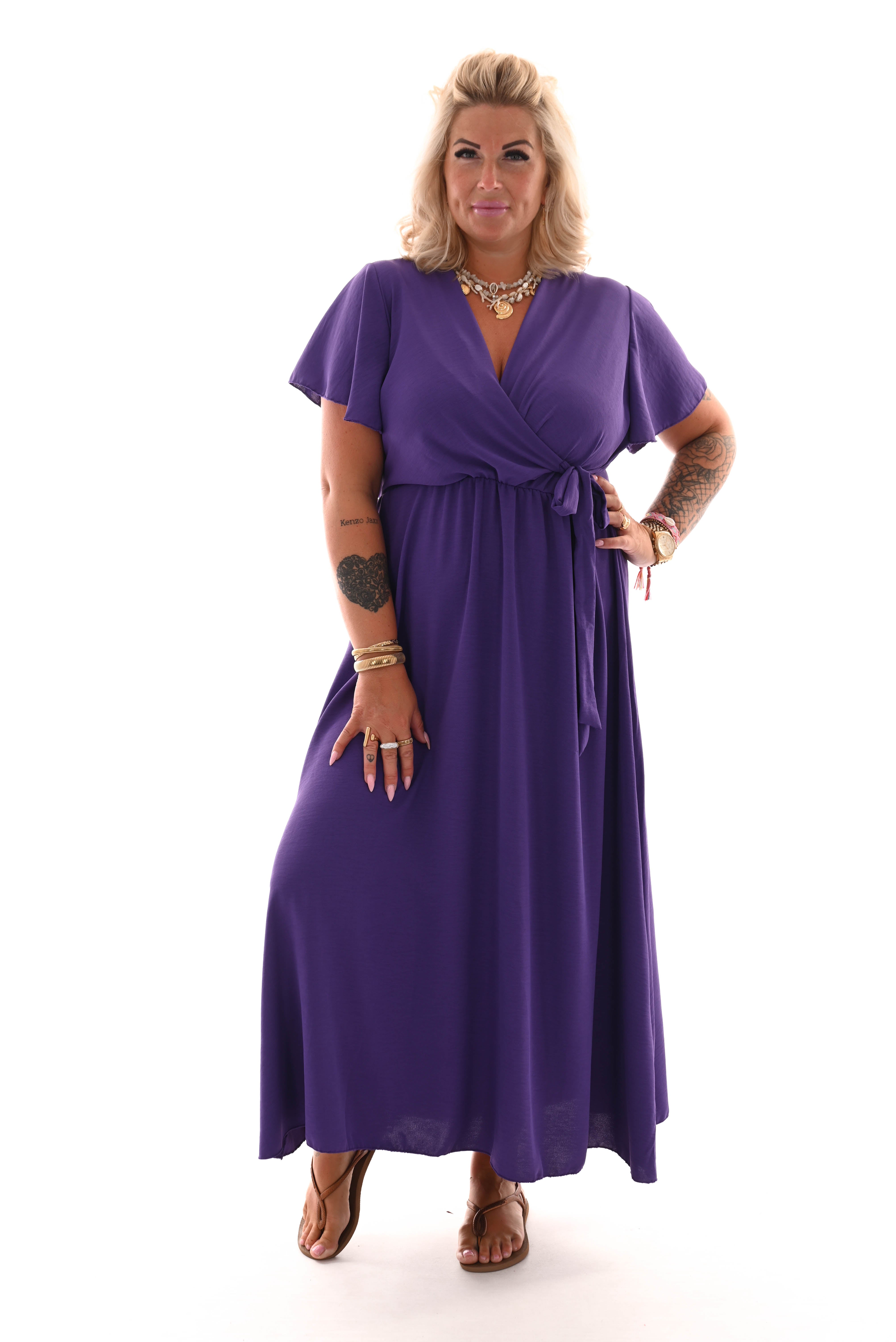 Maxi jurk met strik uni paars