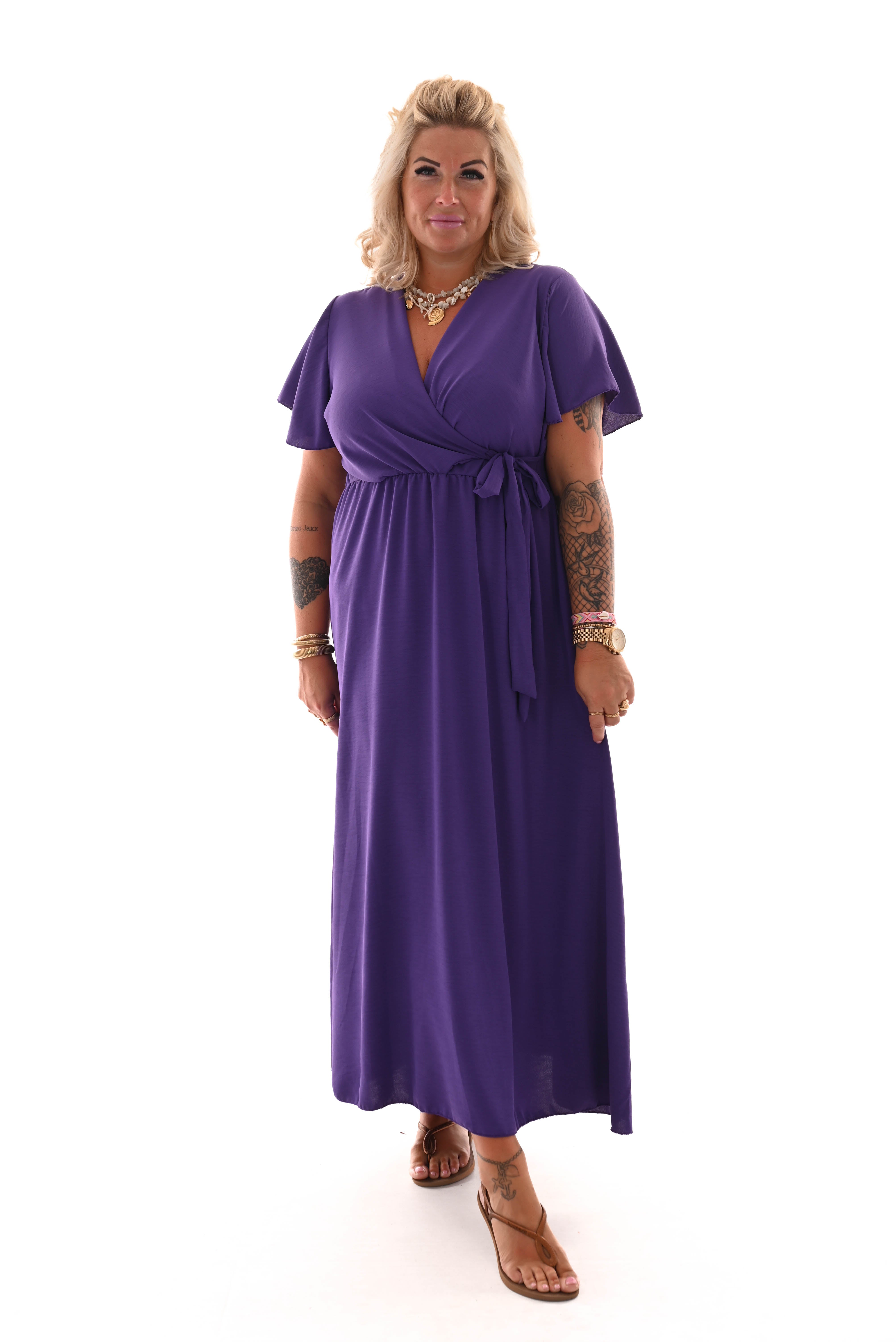 Maxi jurk met strik uni paars