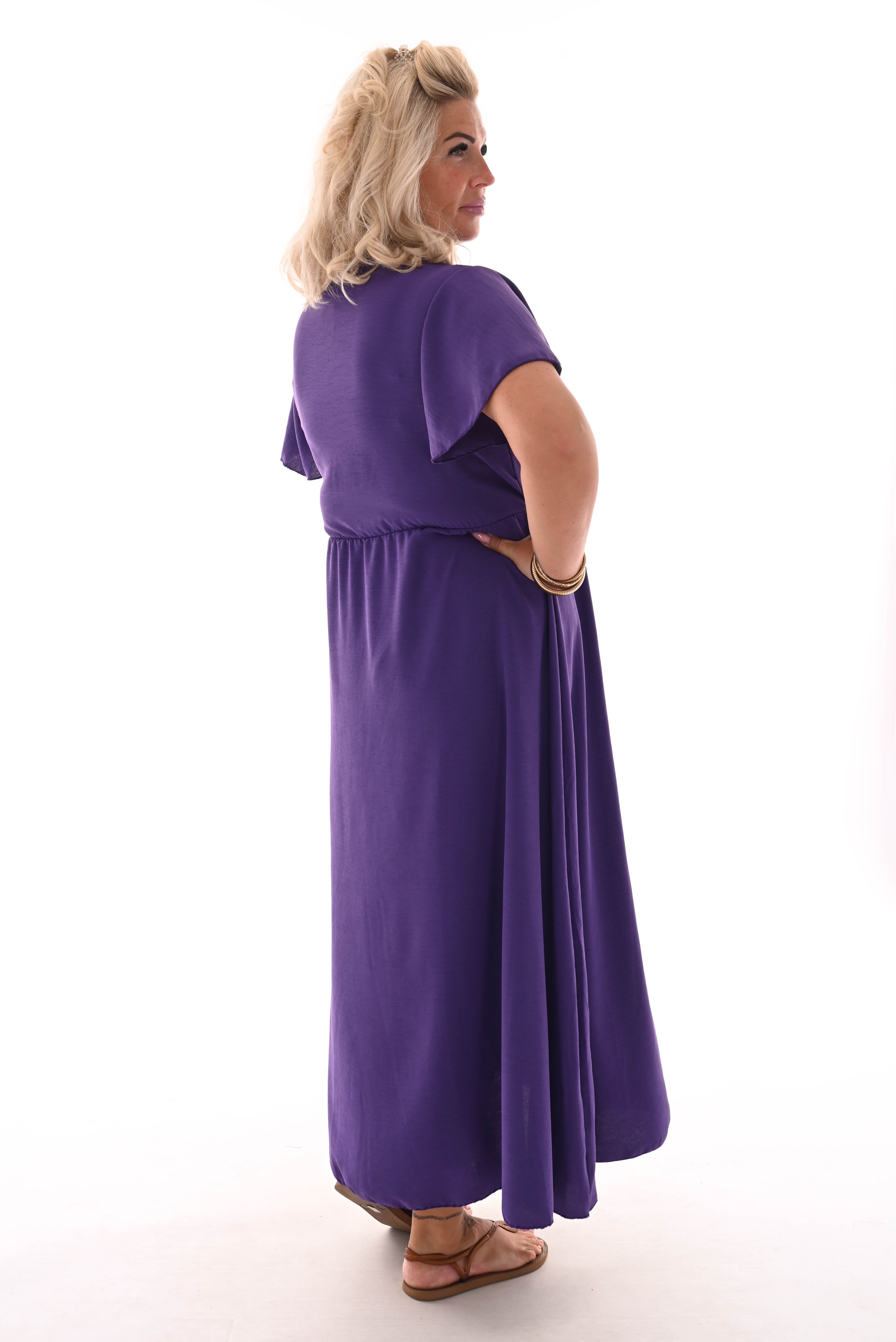 Maxi jurk met strik uni paars