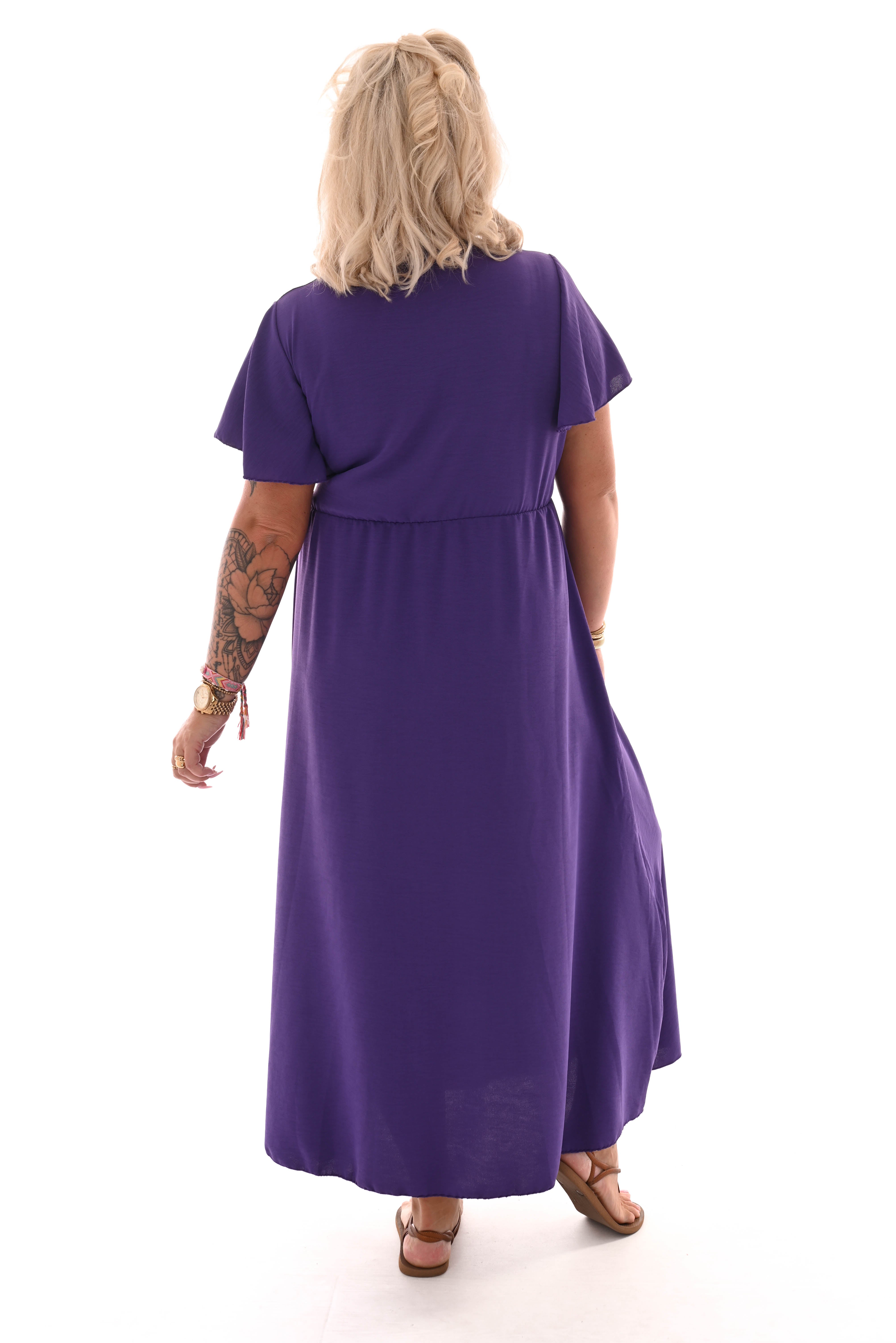 Maxi jurk met strik uni paars