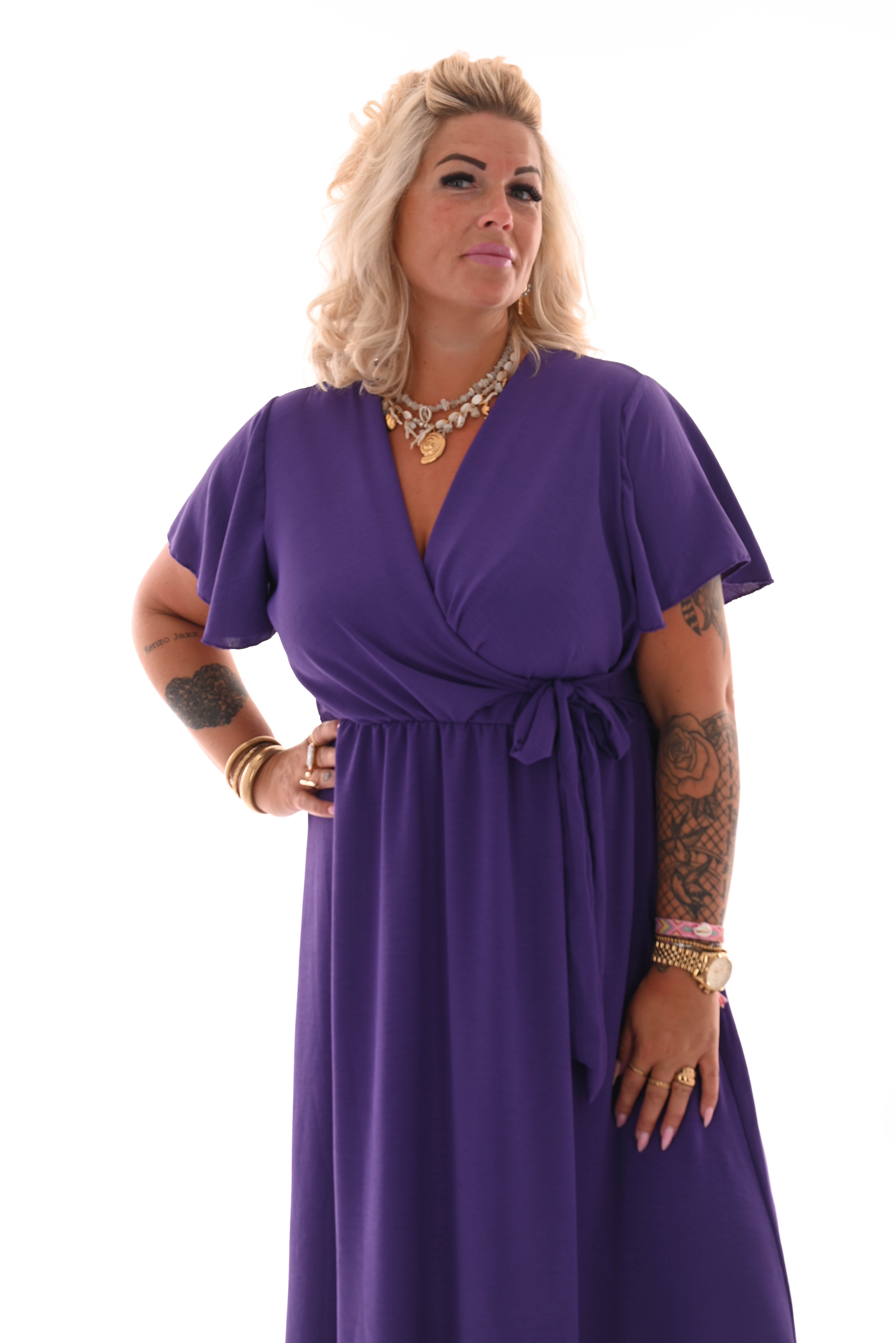 Maxi jurk met strik uni paars