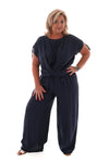 Tweedelig set crepe schouder detail marineblauw