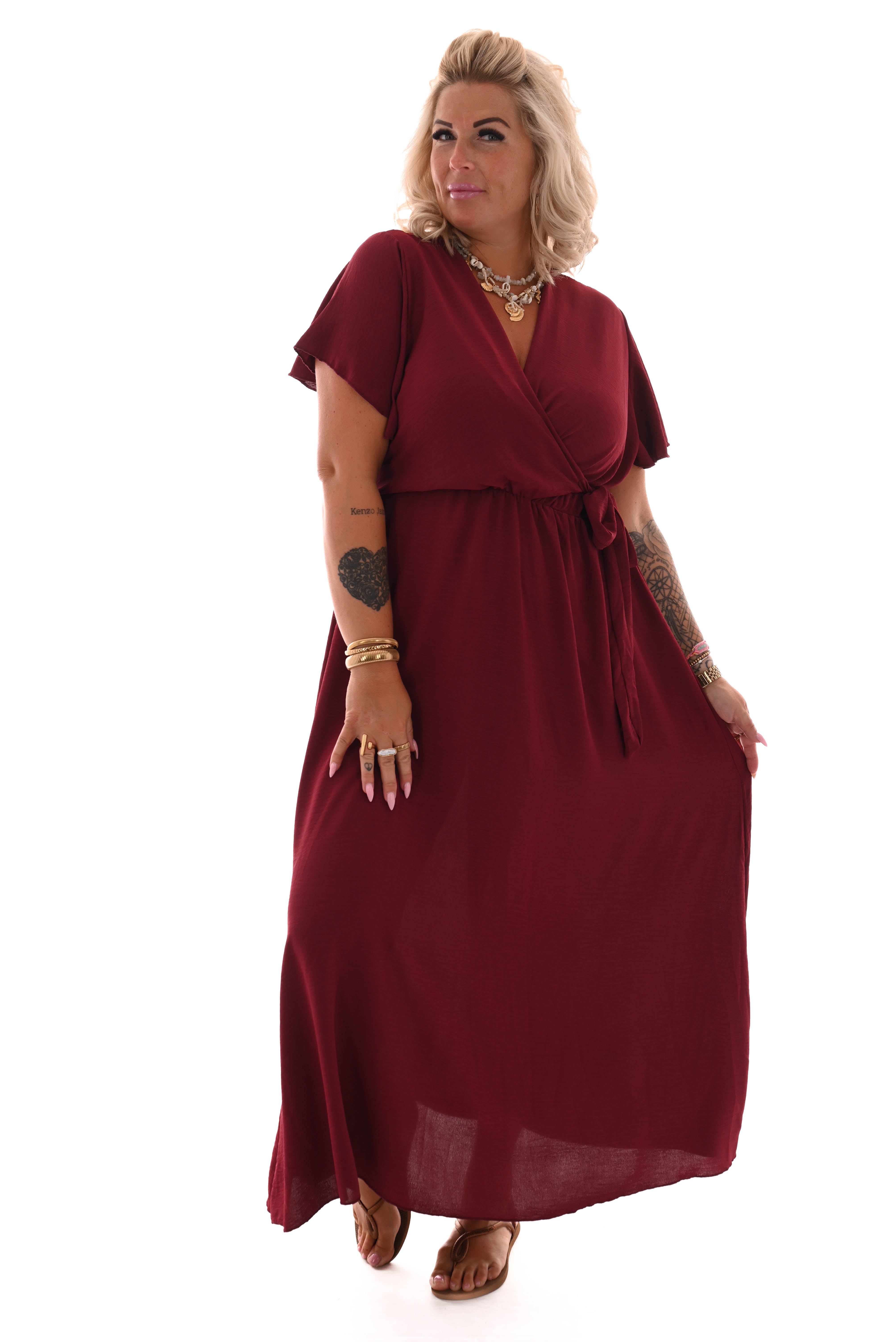 Maxi jurk met strik uni bordeaux