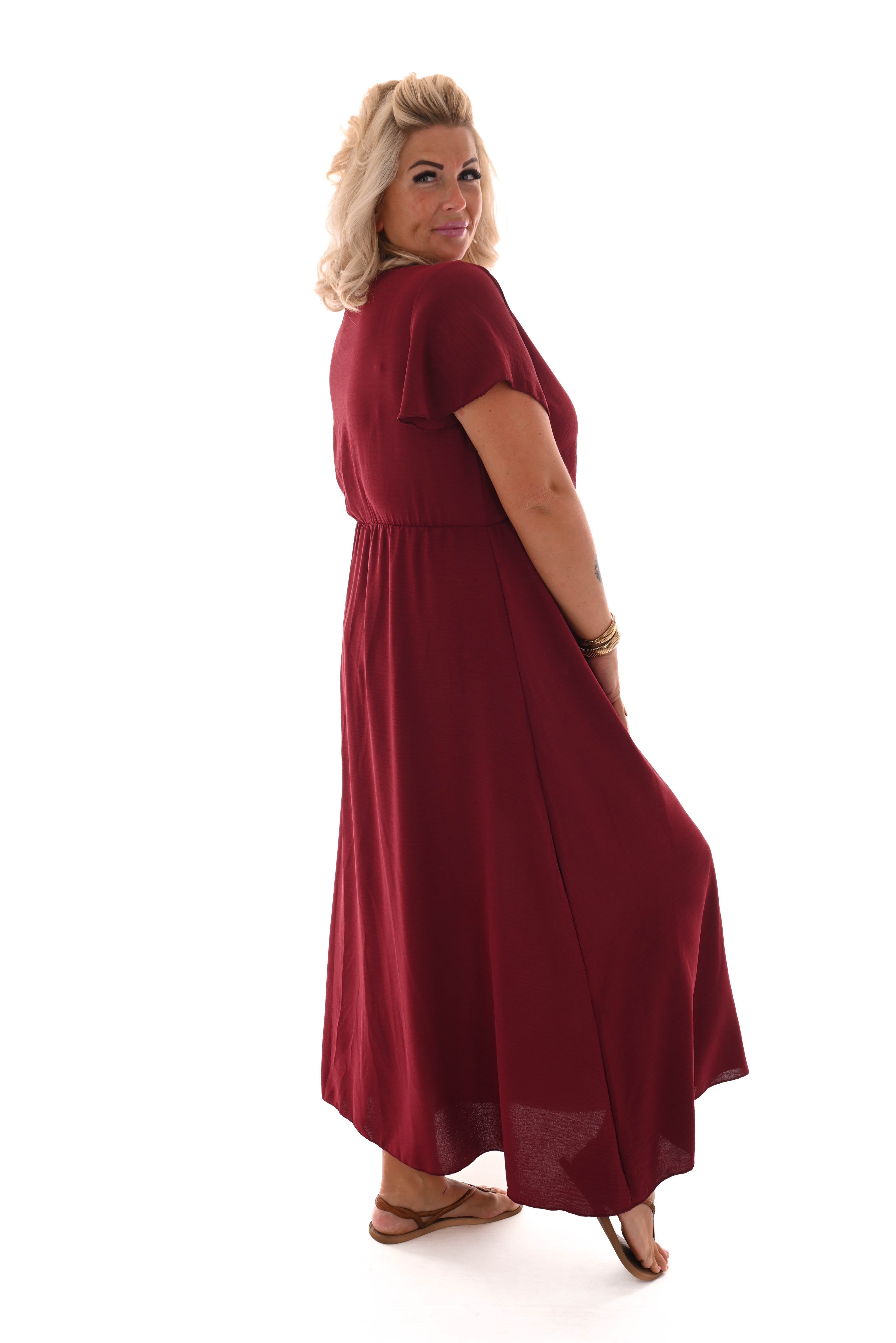 Maxi jurk met strik uni bordeaux