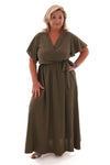 Maxi jurk met strik uni legergroen