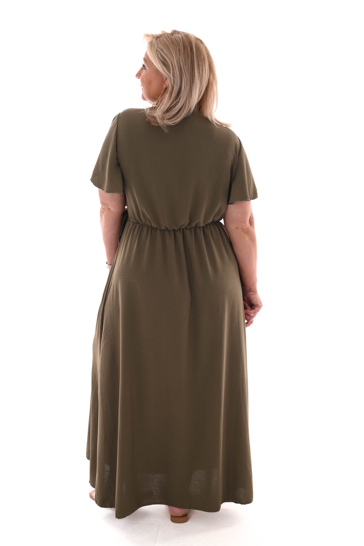 Maxi jurk met strik uni legergroen