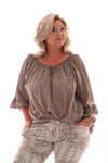 Top gehaakte rand trompetmouwen taupe