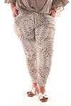 Stretchbroek panter en ruit beige/taupe