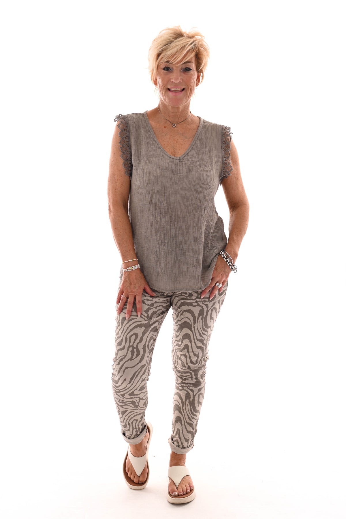 Stretchbroek zebra beige/taupe