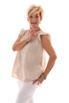 Top broderie met roezelmouwen beige