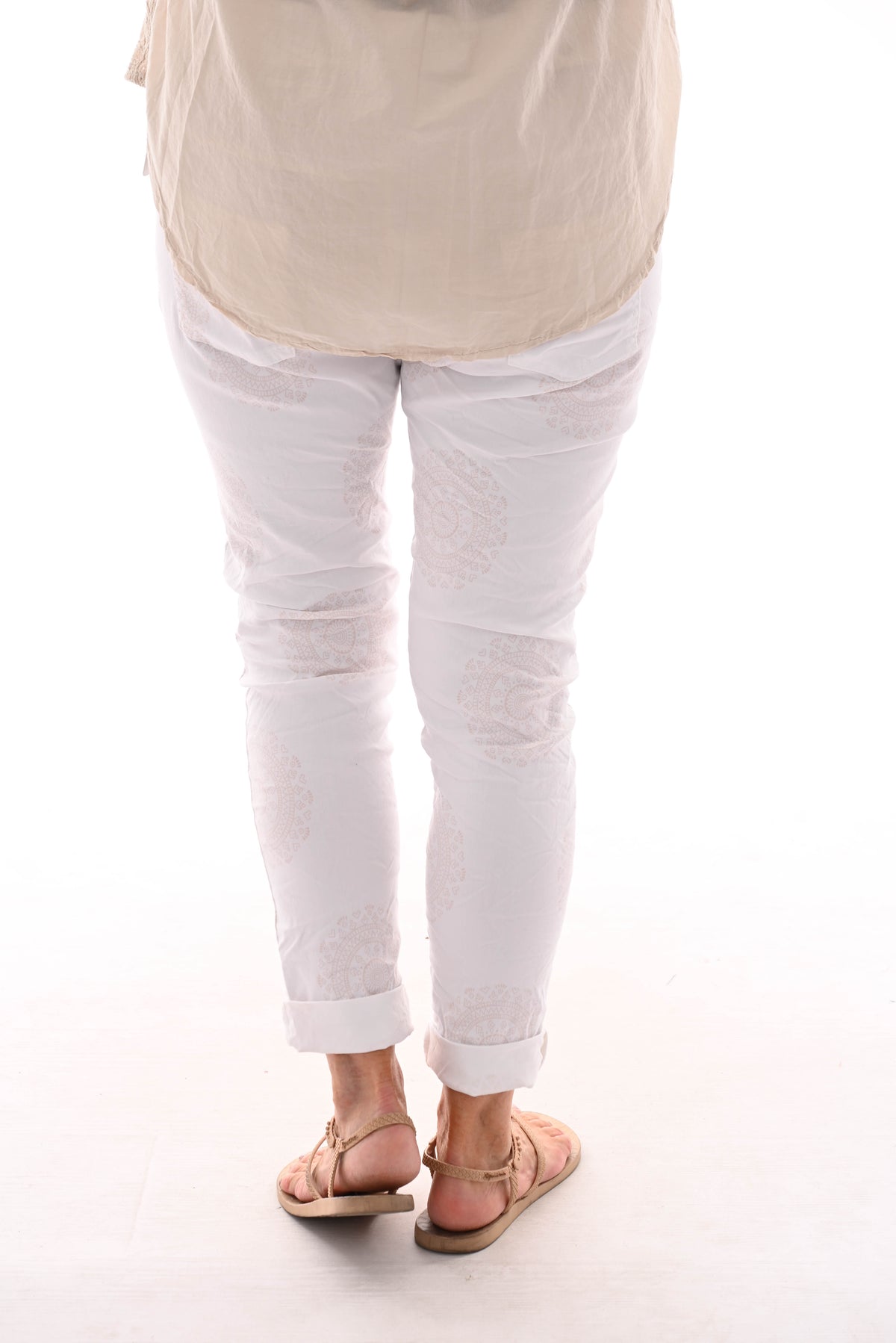 Stretchbroek mandala roomwit