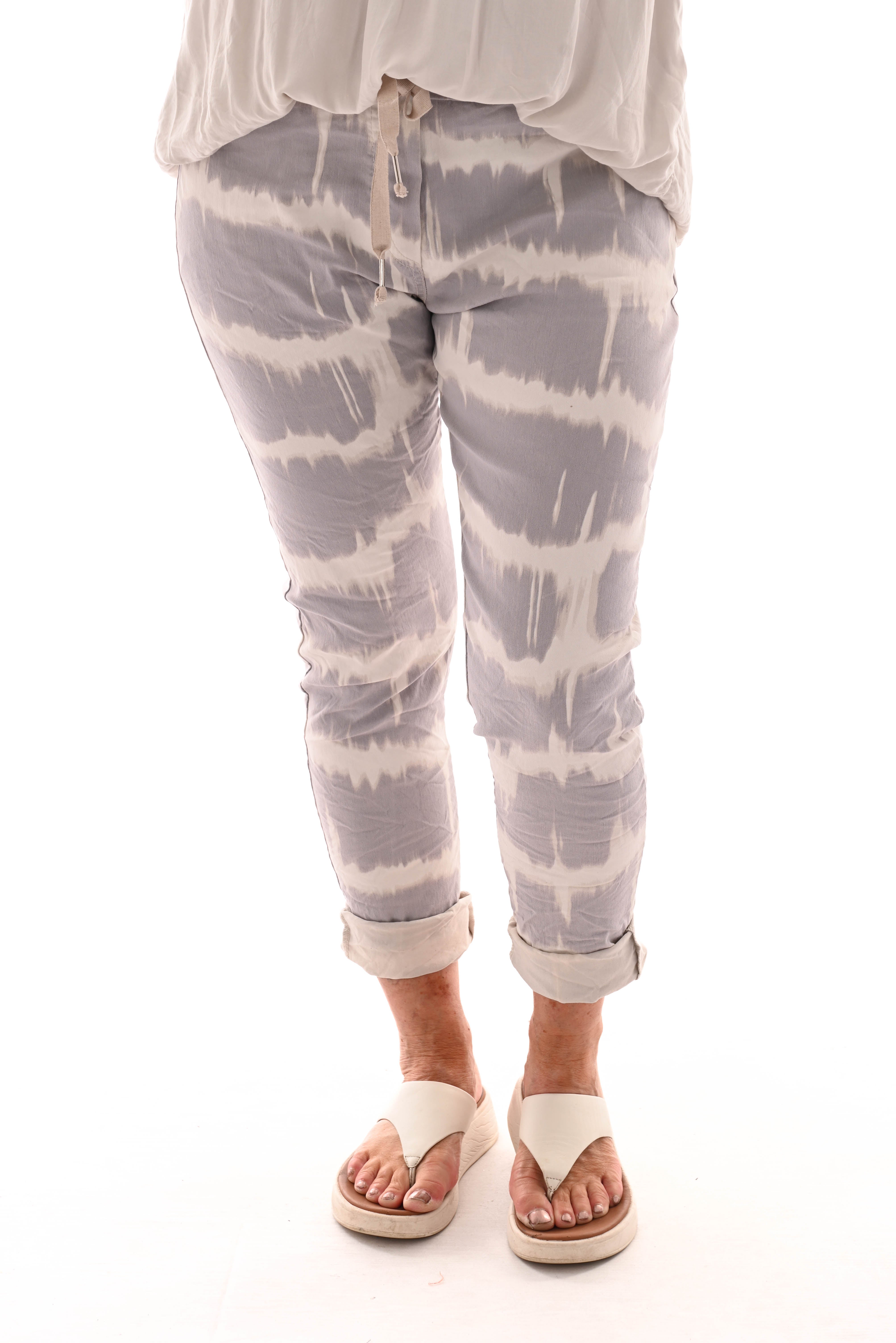 Stretchbroek tie-dye strepen beige/roomwit