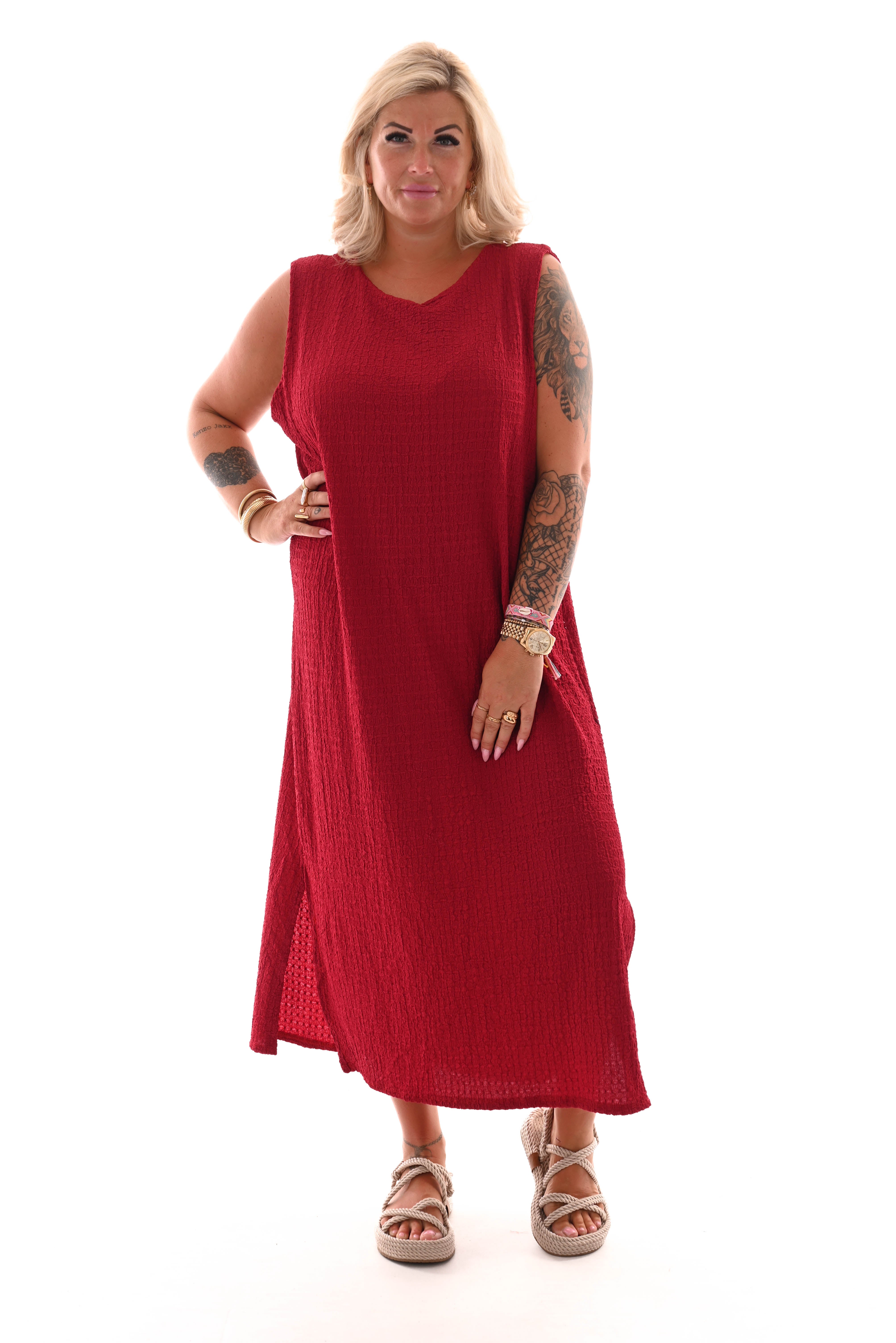 Lange jurk mouwloos crepe rood