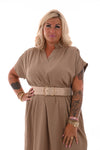 Riem elastiek grote gesp beige