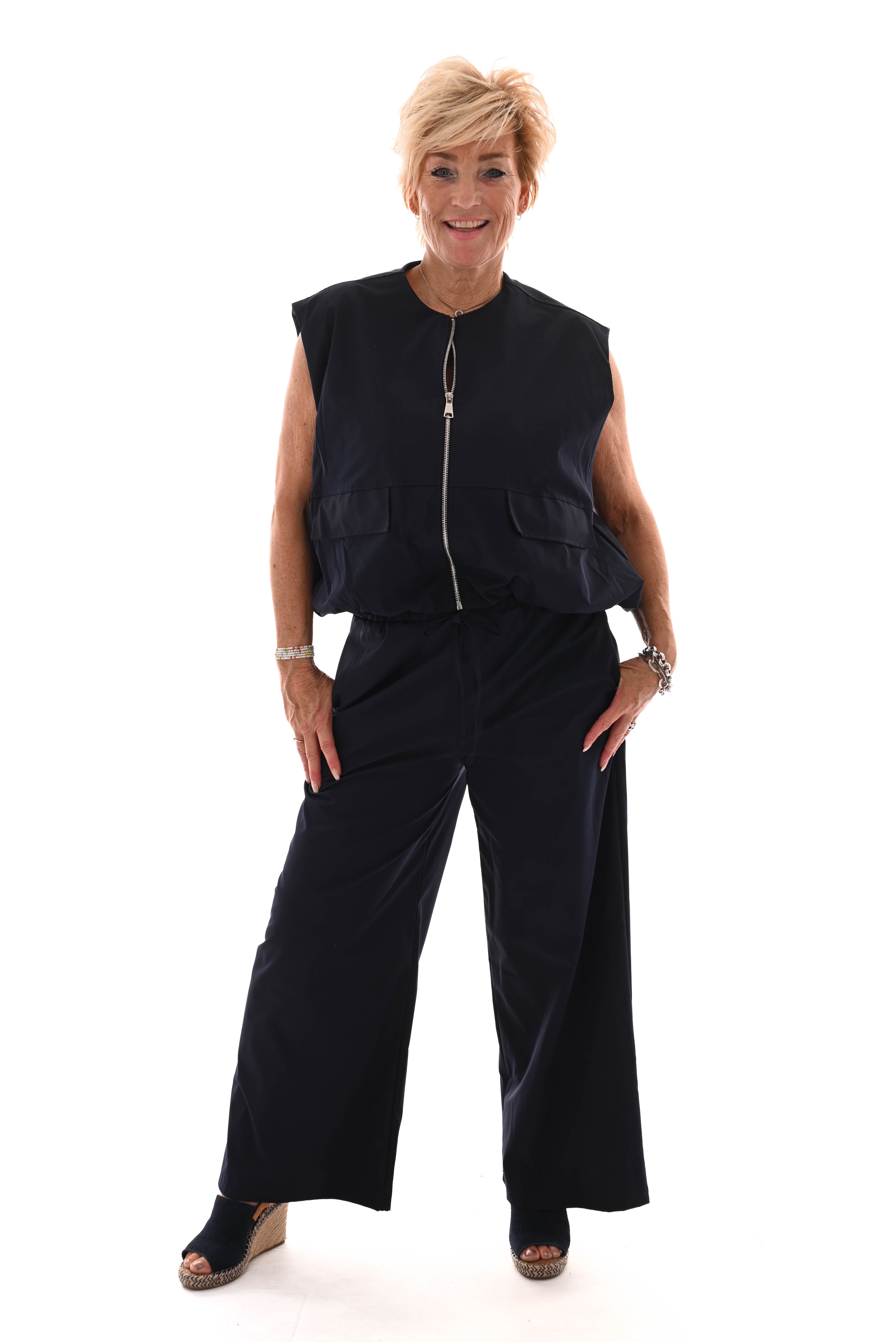 wijde broek uni elastieken band marineblauw