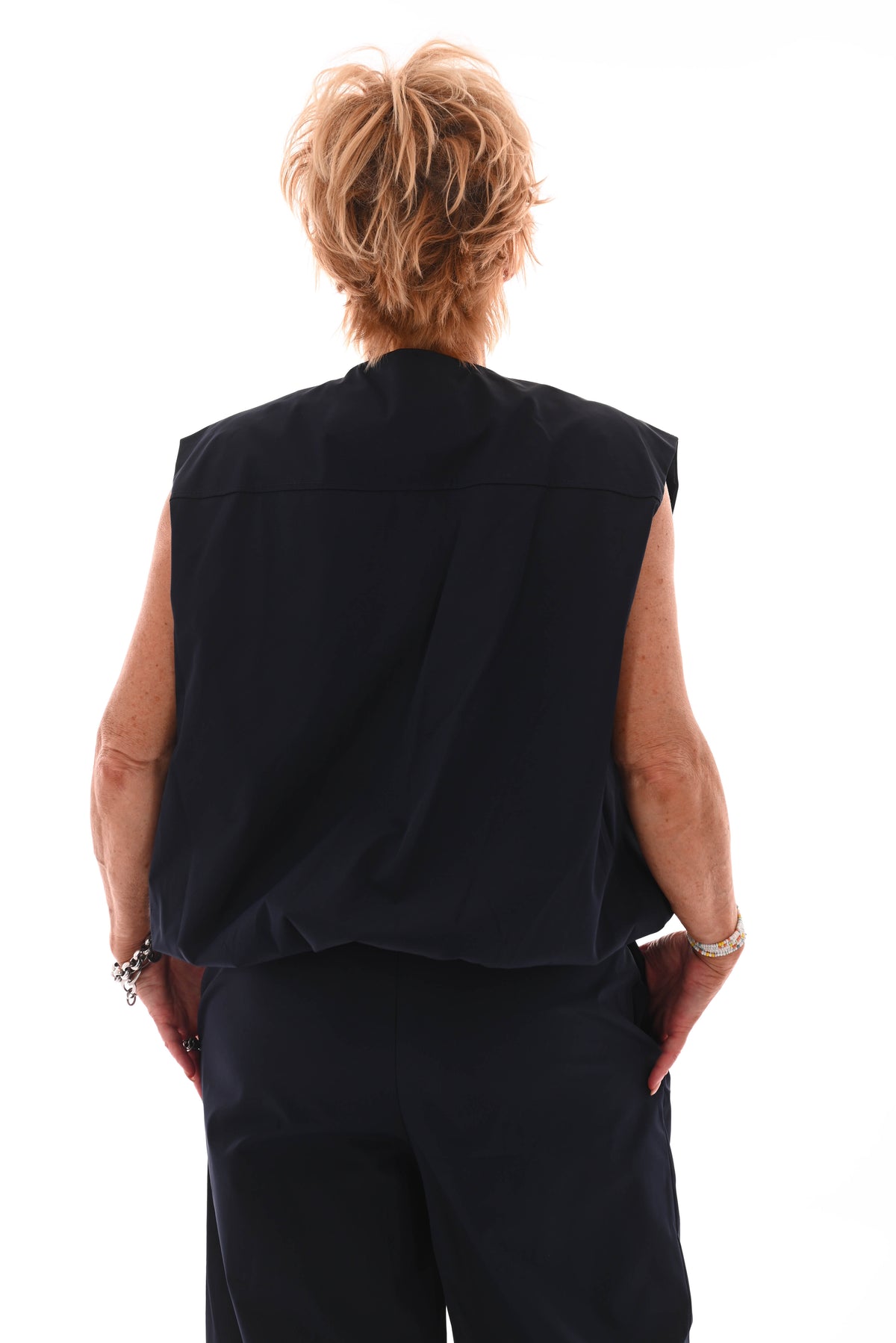 wijde broek uni elastieken band marineblauw
