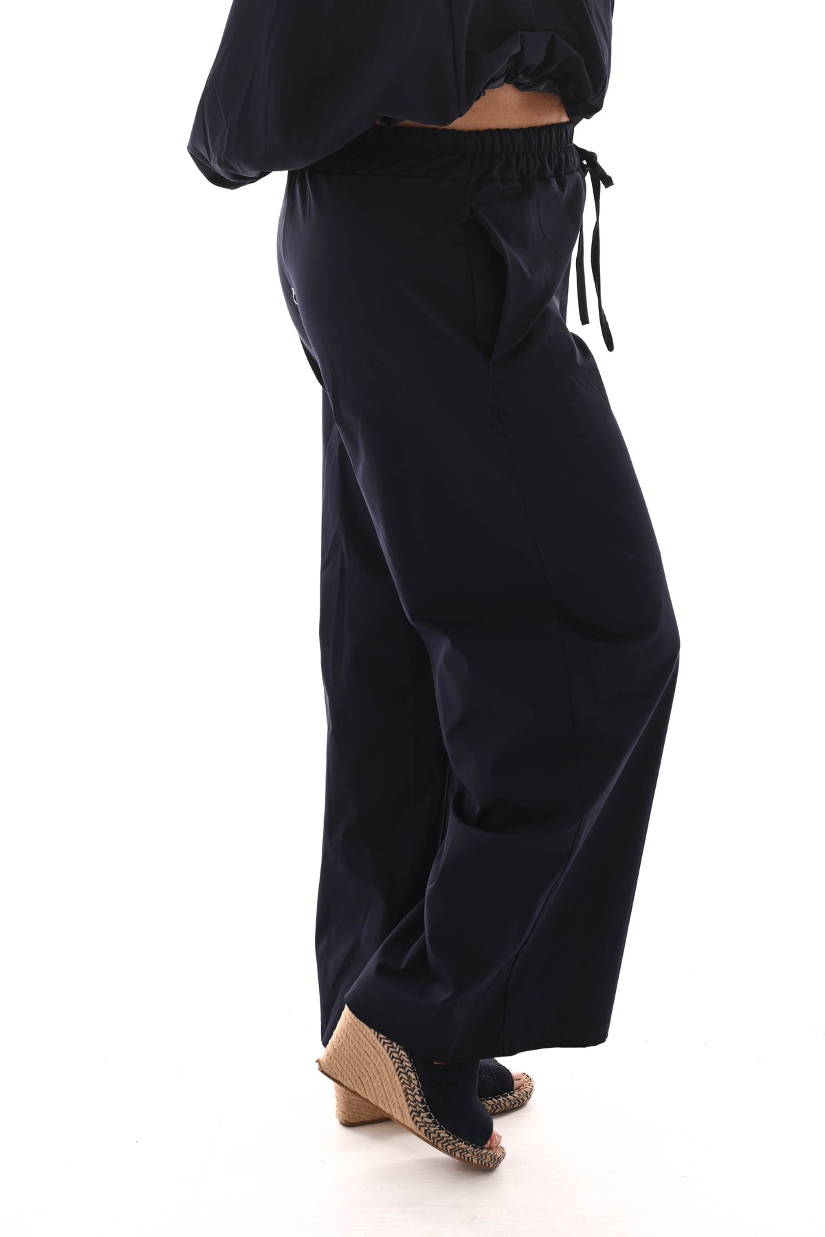 wijde broek uni elastieken band marineblauw