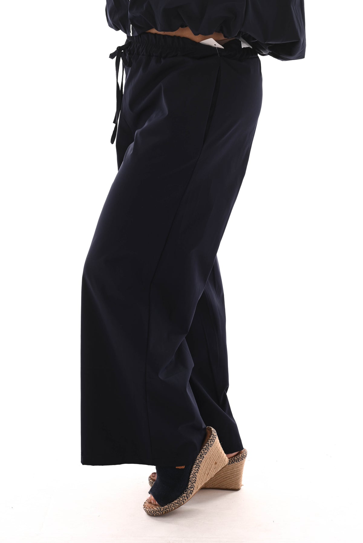 wijde broek uni elastieken band marineblauw