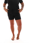 Travel short met bies strepen zwart