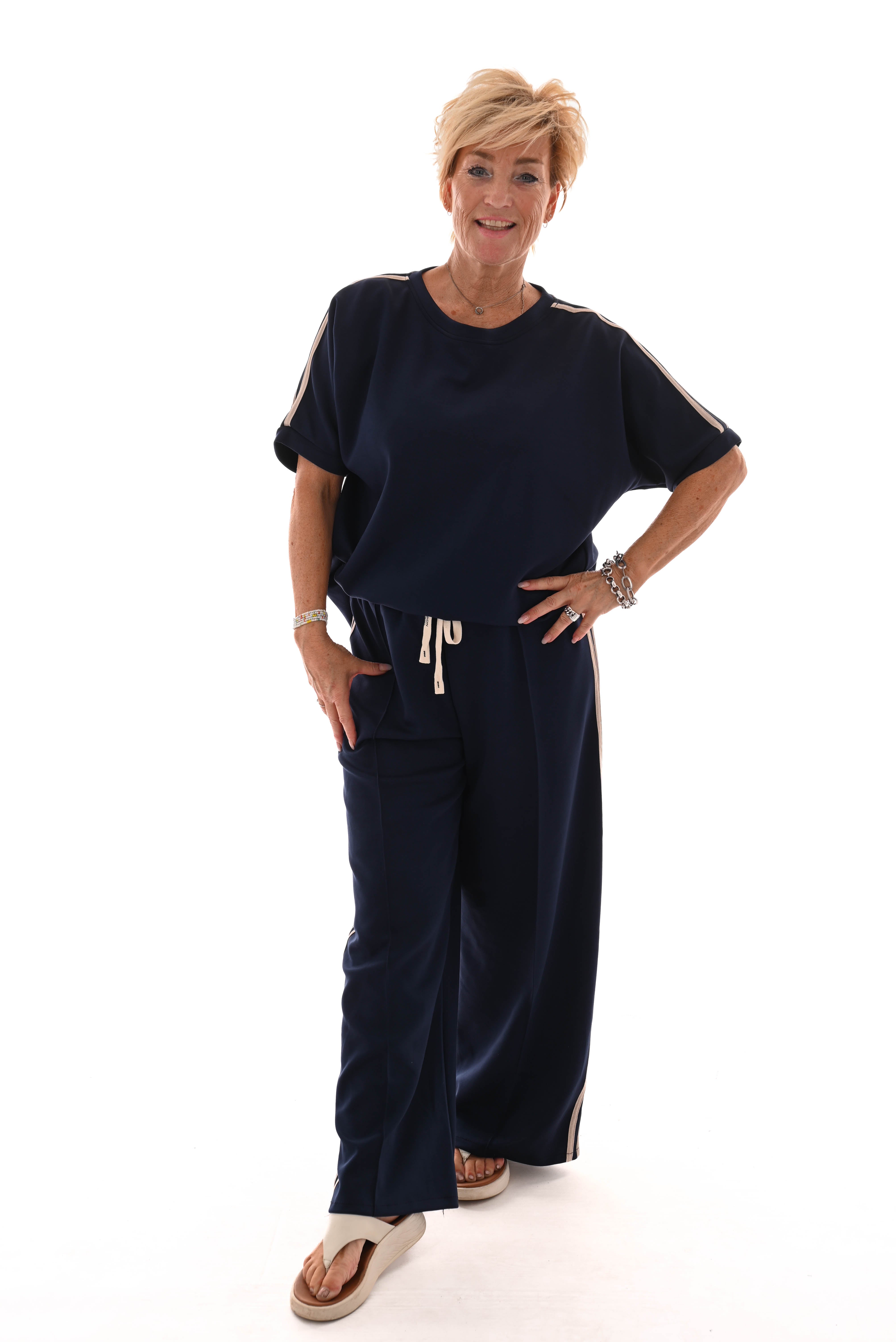 Tweedelig set korte mouwen strepen marineblauw