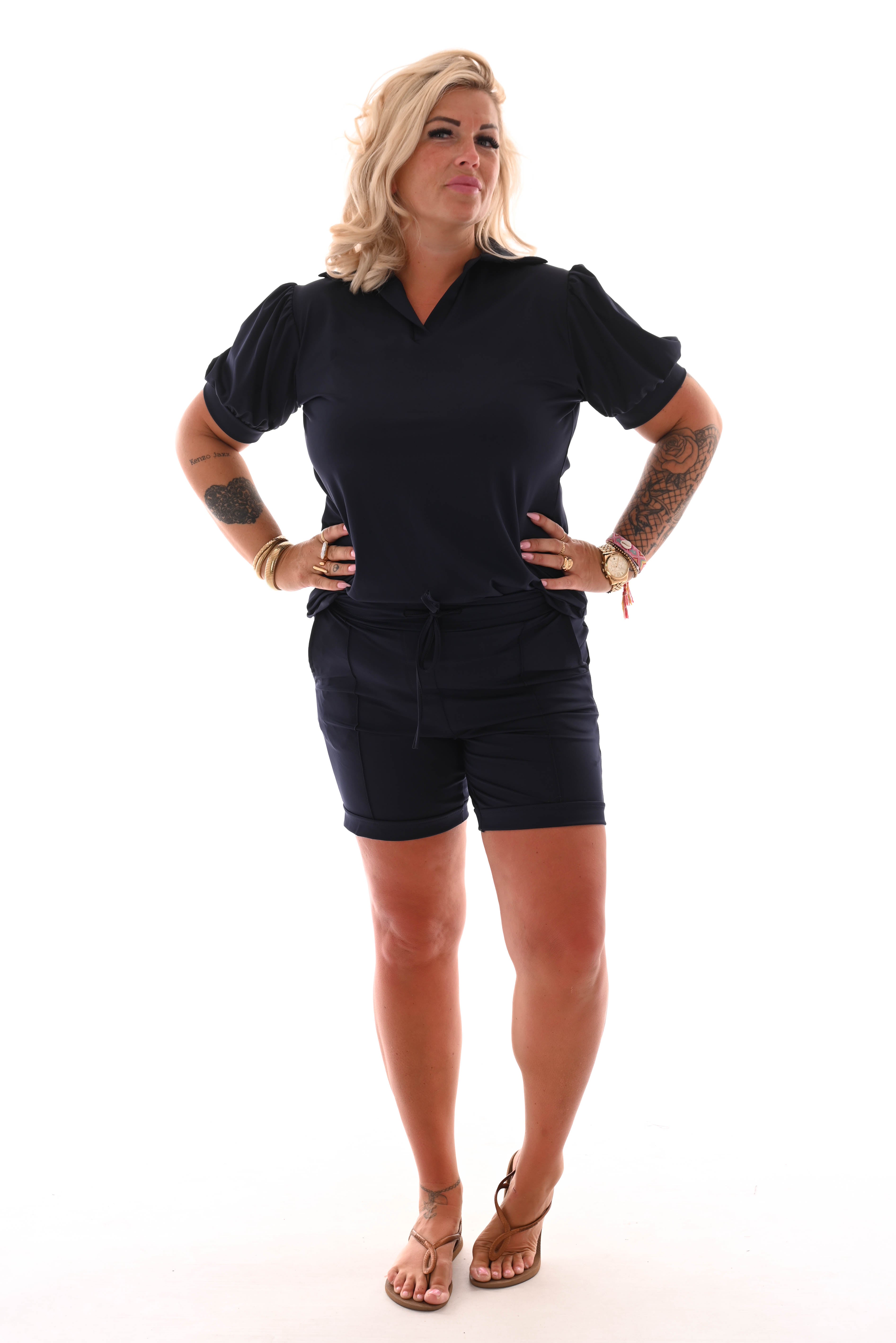 Travel short met naad marineblauw