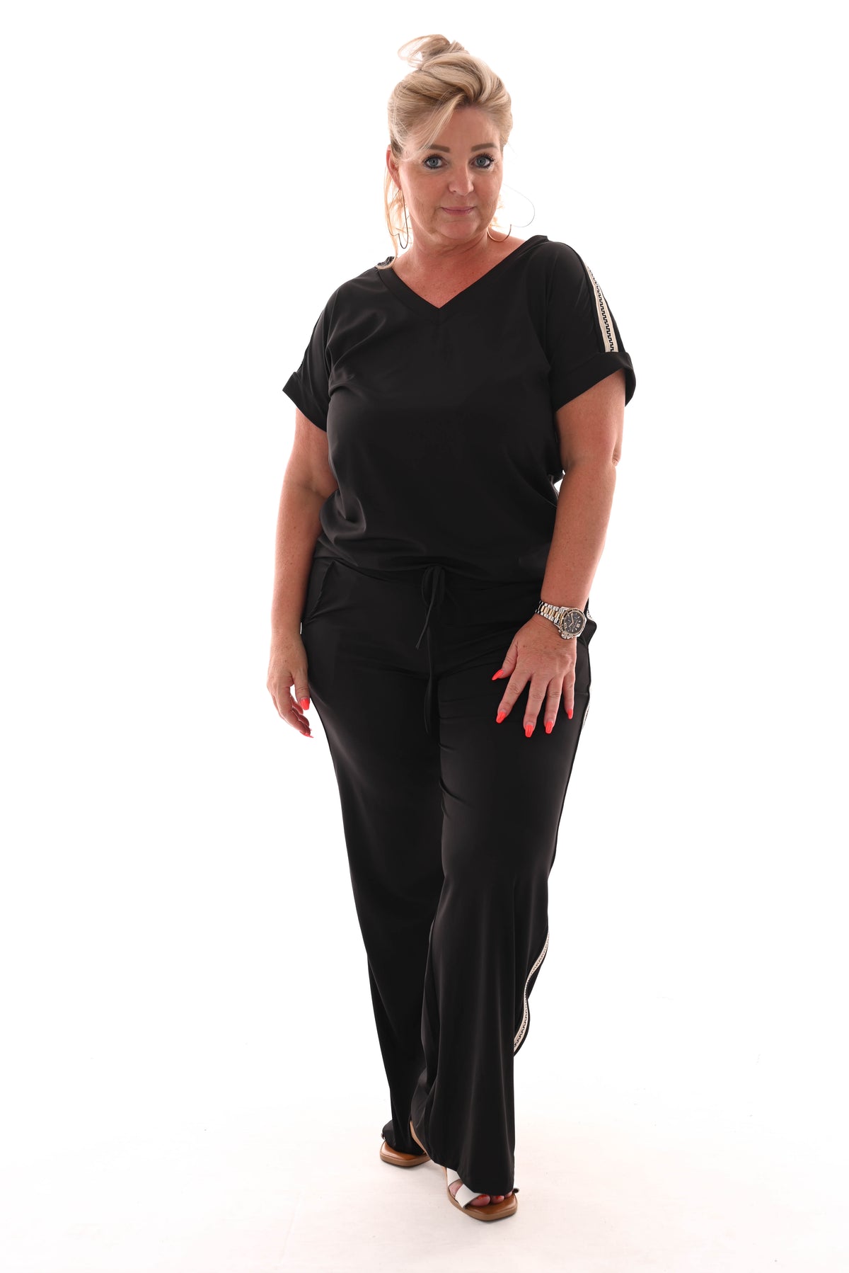 Travel broek met bies zwart