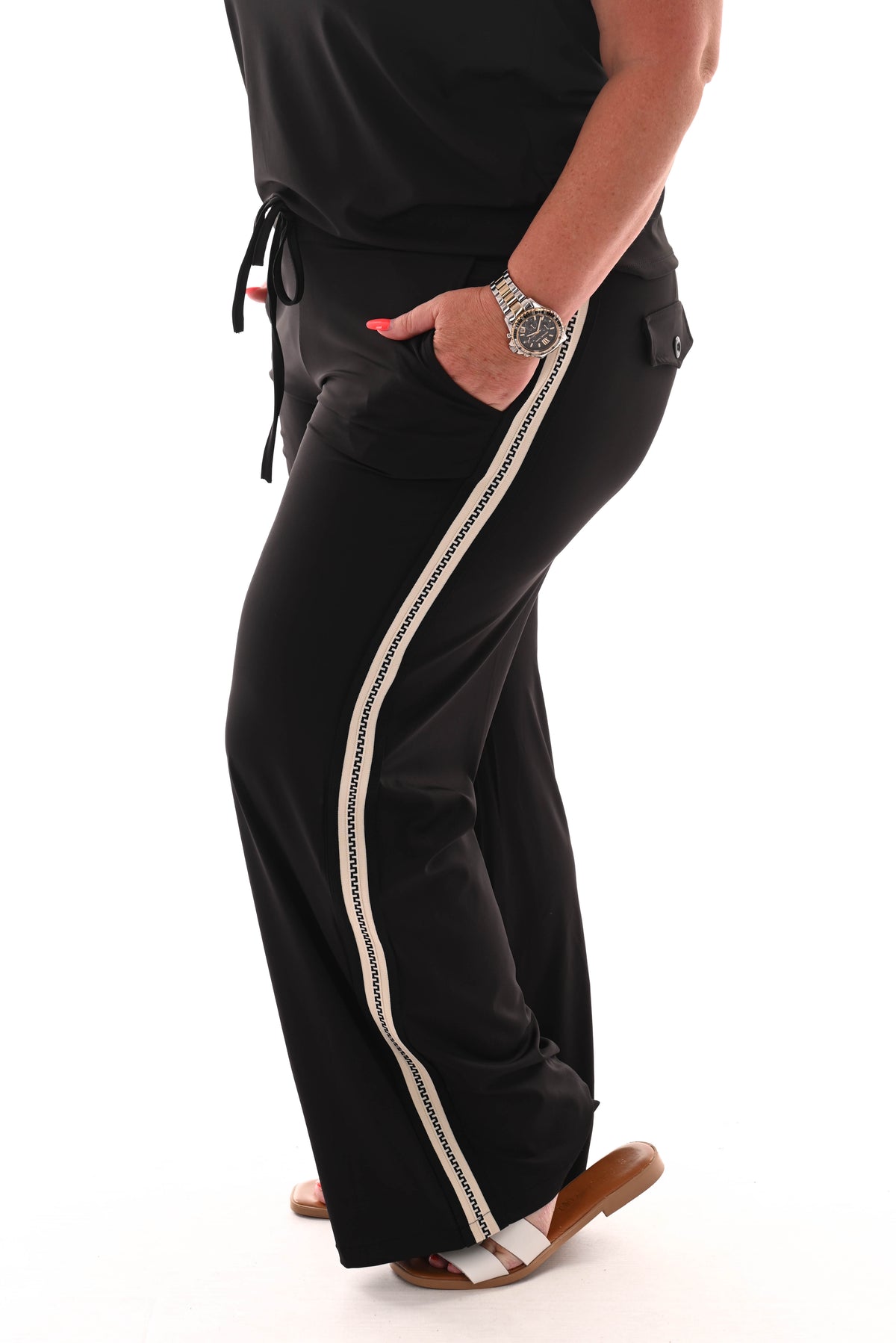 Travel broek met bies zwart