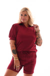 Travel shirt korte mouwen met kraag bordeaux