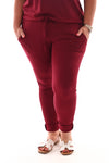 Travel broek met aantrekkoord uni bordeaux