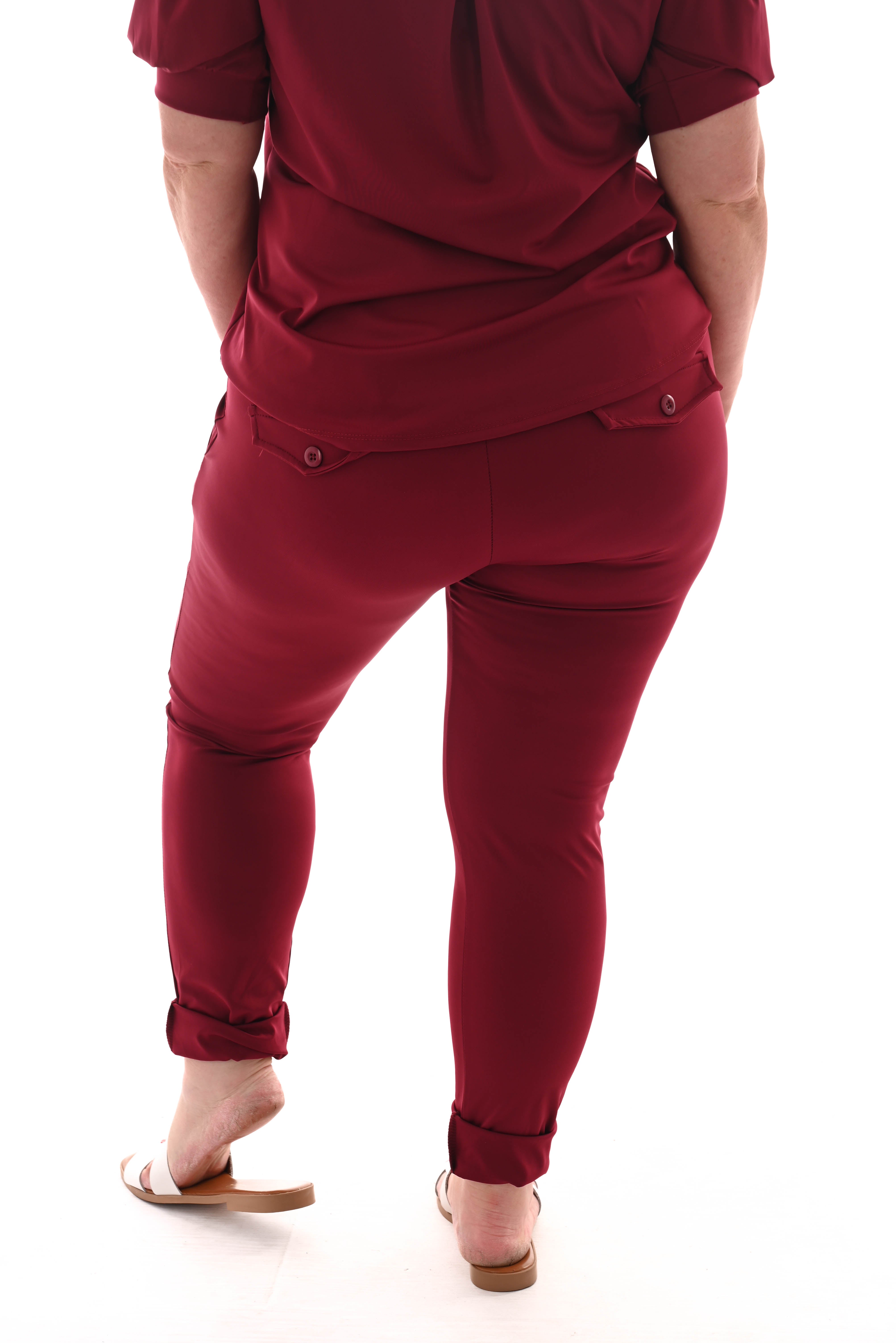 Travel broek met aantrekkoord uni bordeaux