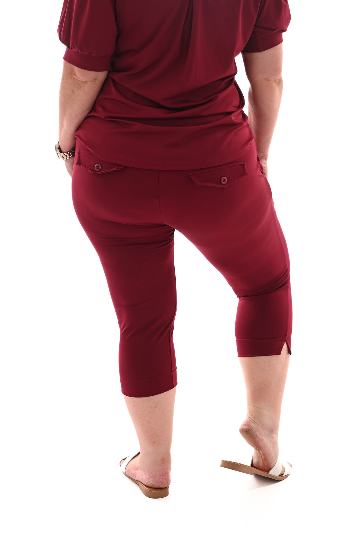 Travel broek capri met aantrekkoord uni bordeaux