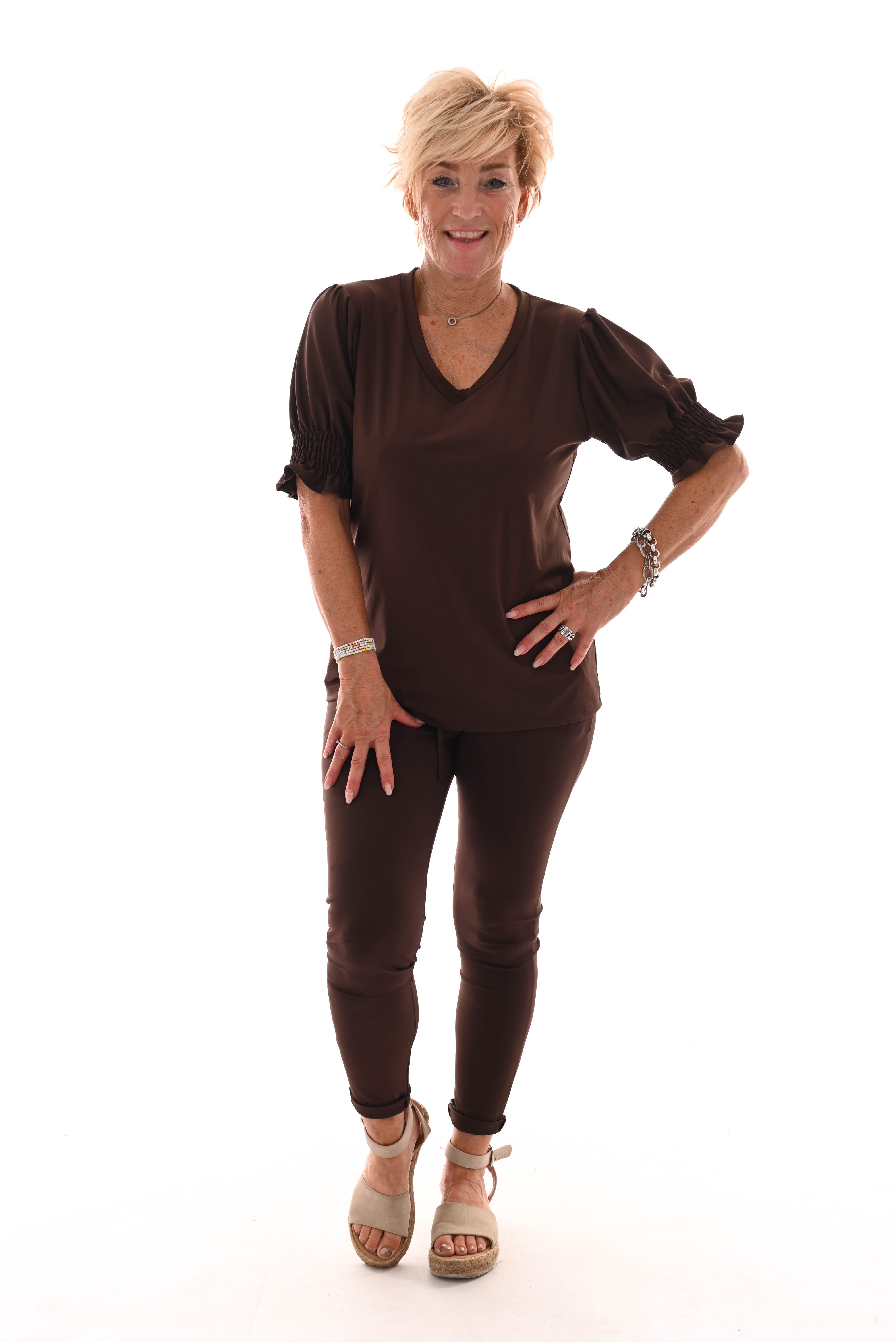 Travel broek met aantrekkoord uni bruin