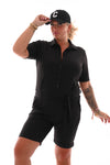 Travel playsuit korte mouwen uni zwart