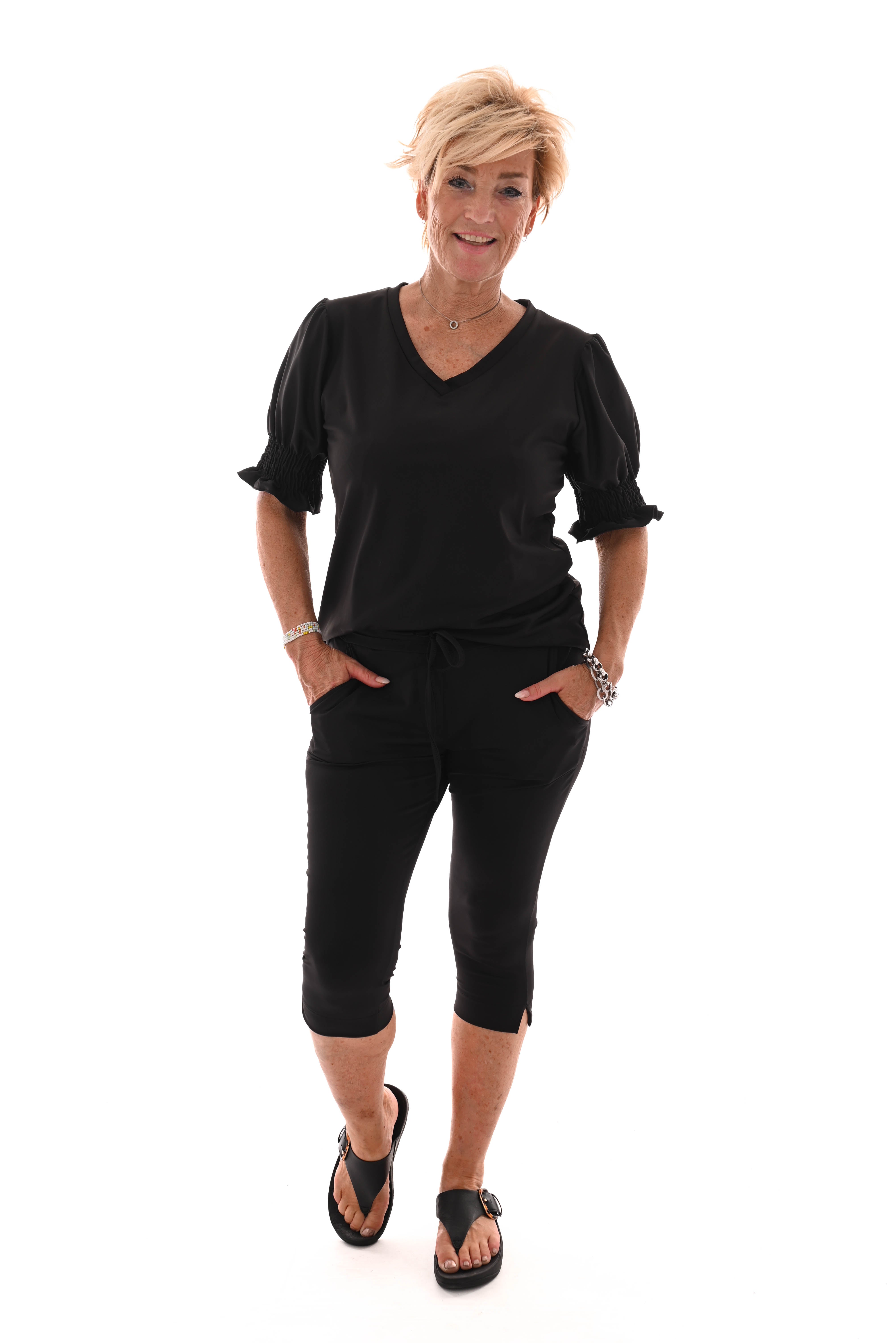 Travel broek capri met aantrekkoord uni zwart