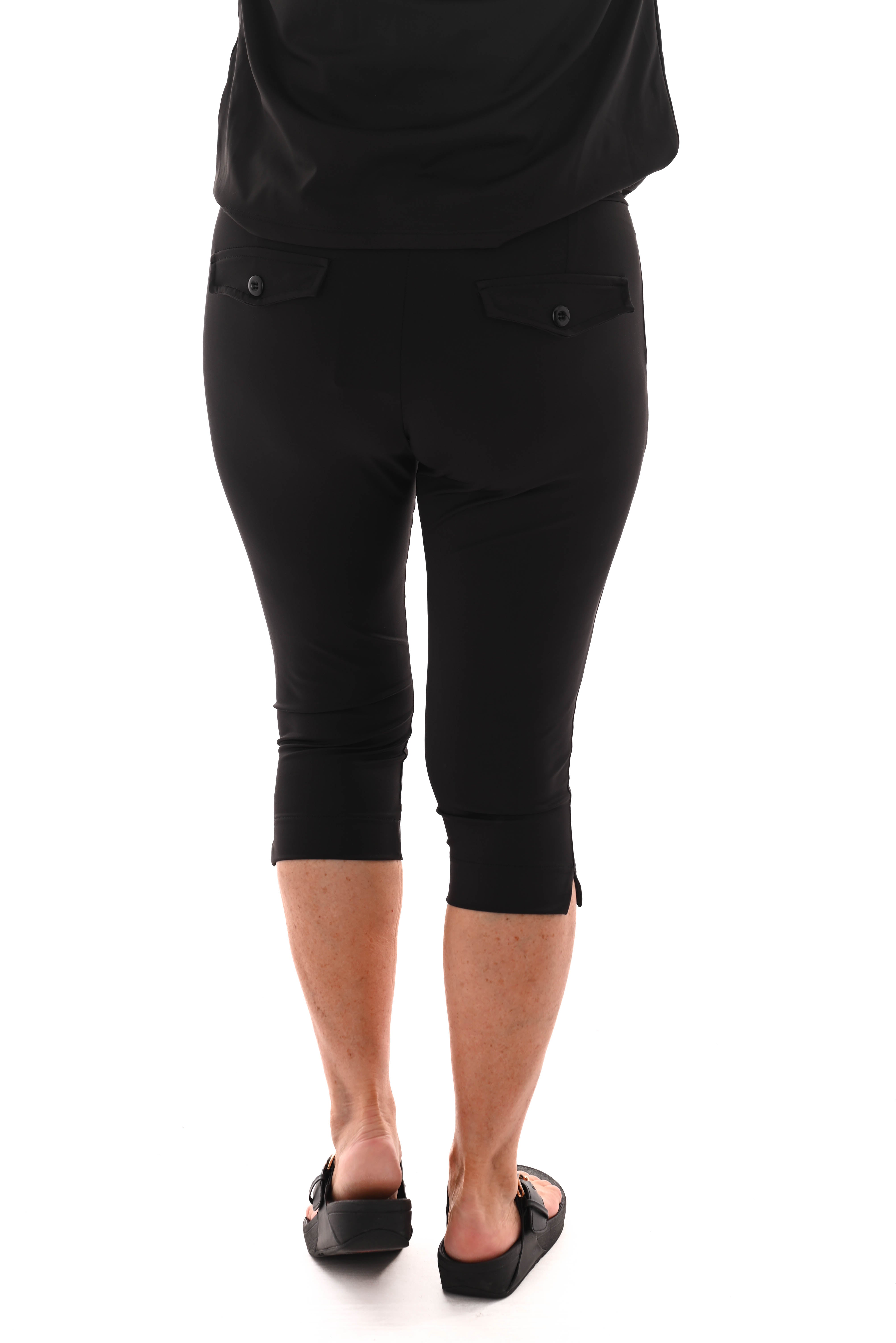 Travel broek capri met aantrekkoord uni zwart