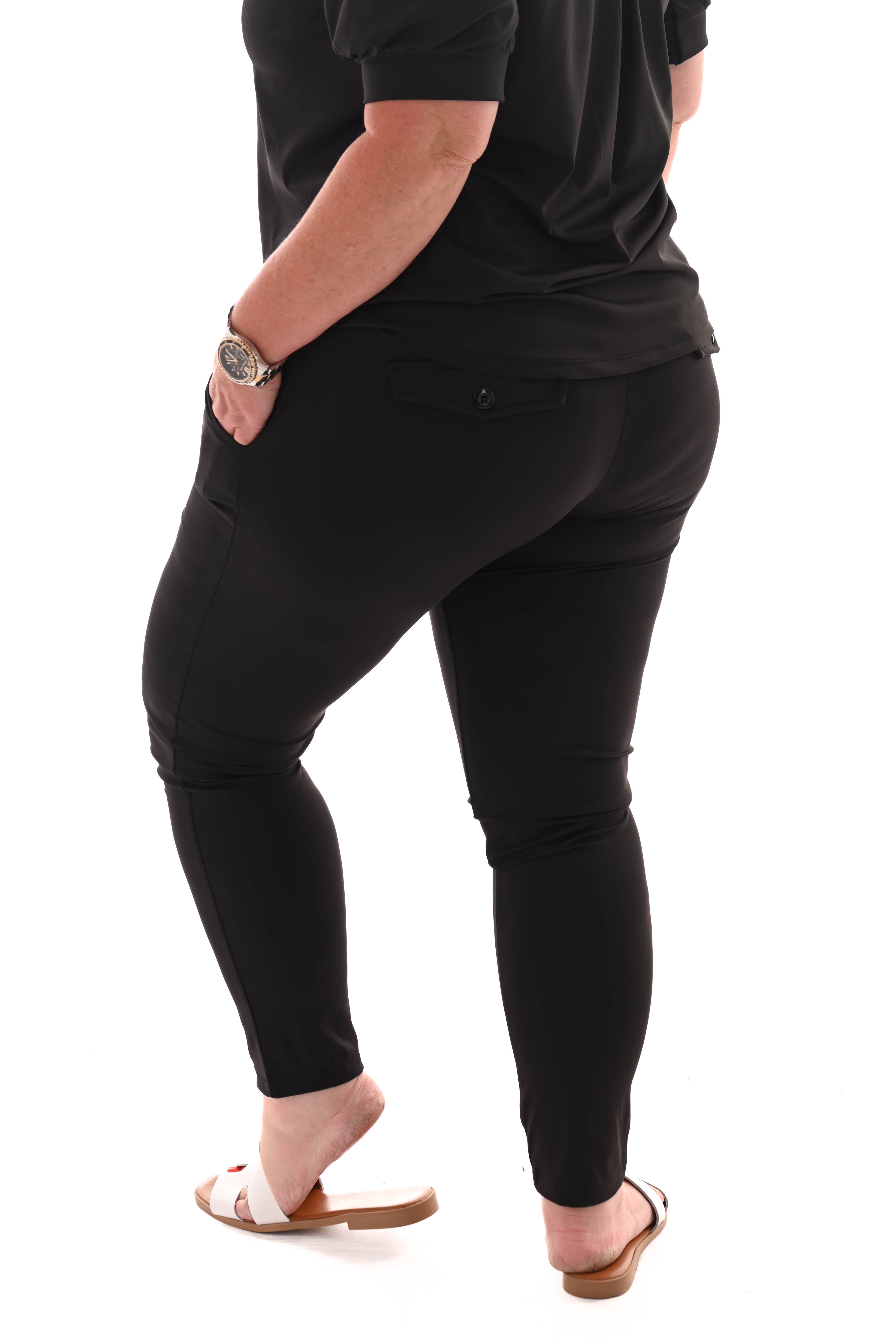 Travel broek met aantrekkoord uni zwart